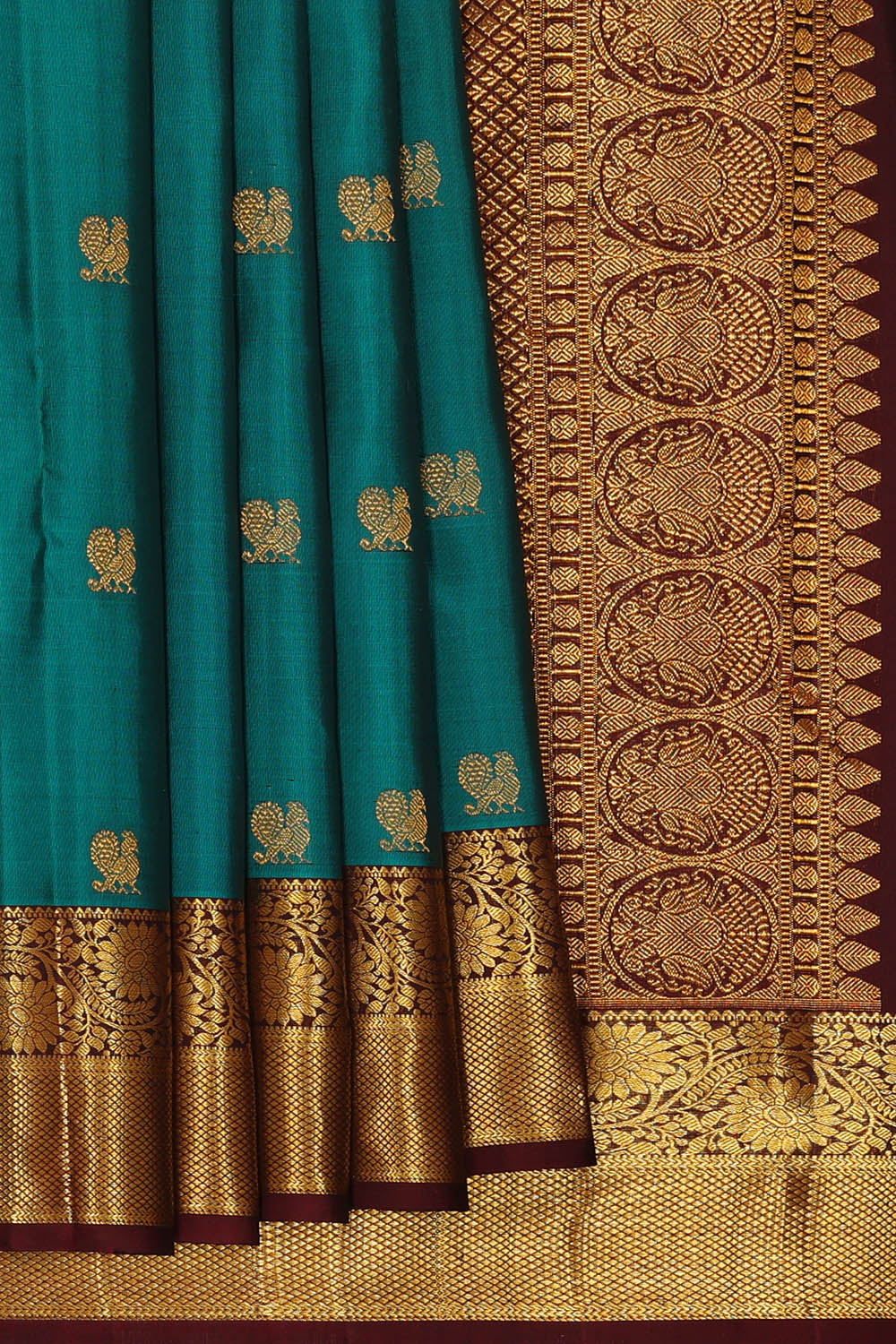 Image of Kanchipattu Teal-Blue Saree