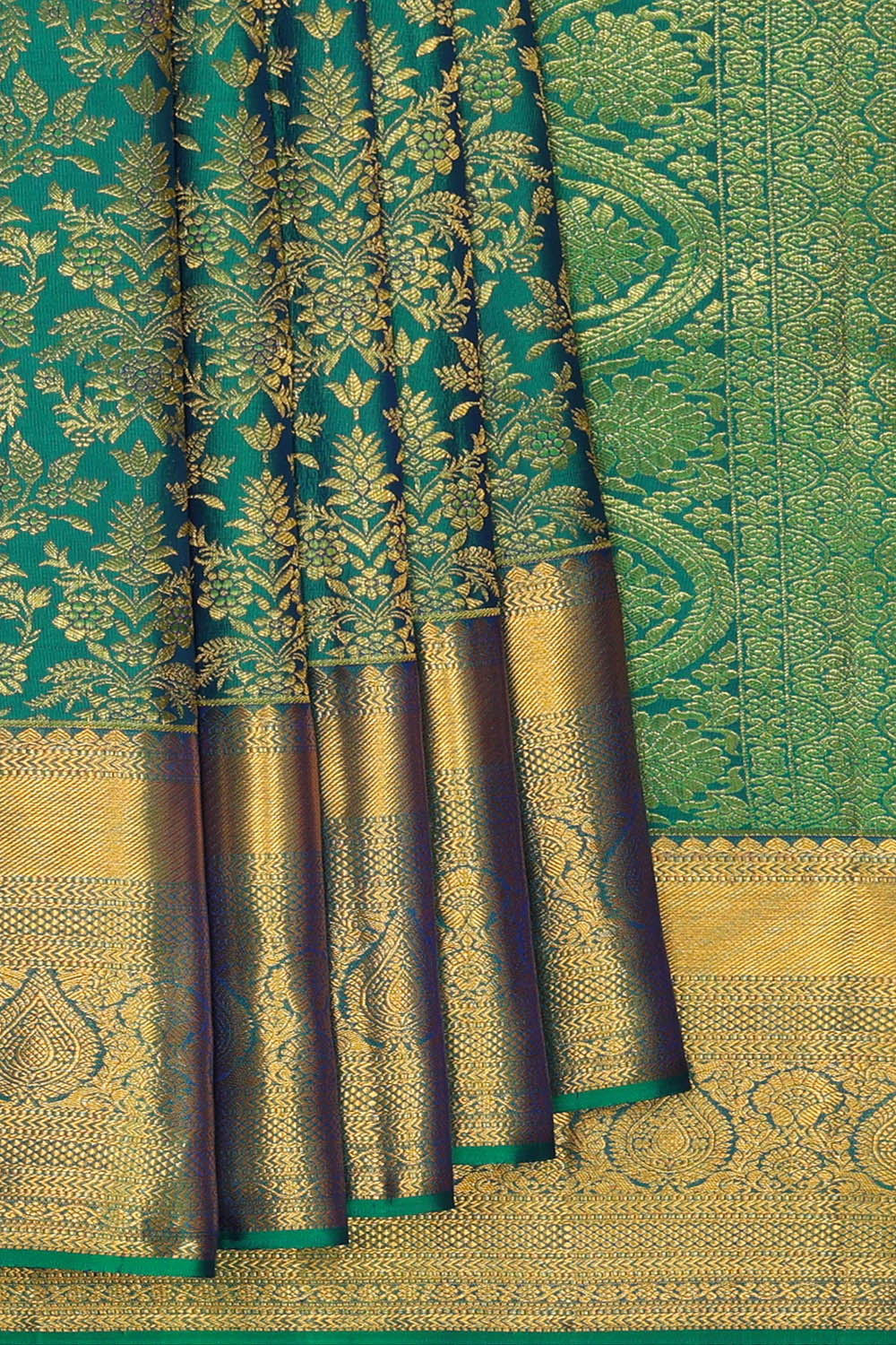 Image of Kanchipattu Peacock Blue Brocade Saree