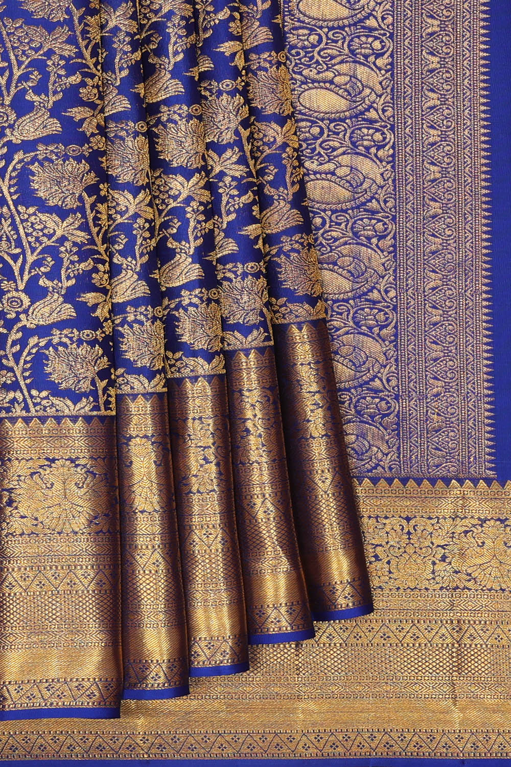 Image of Kanchipattu Indigo-Blue Brocade Saree