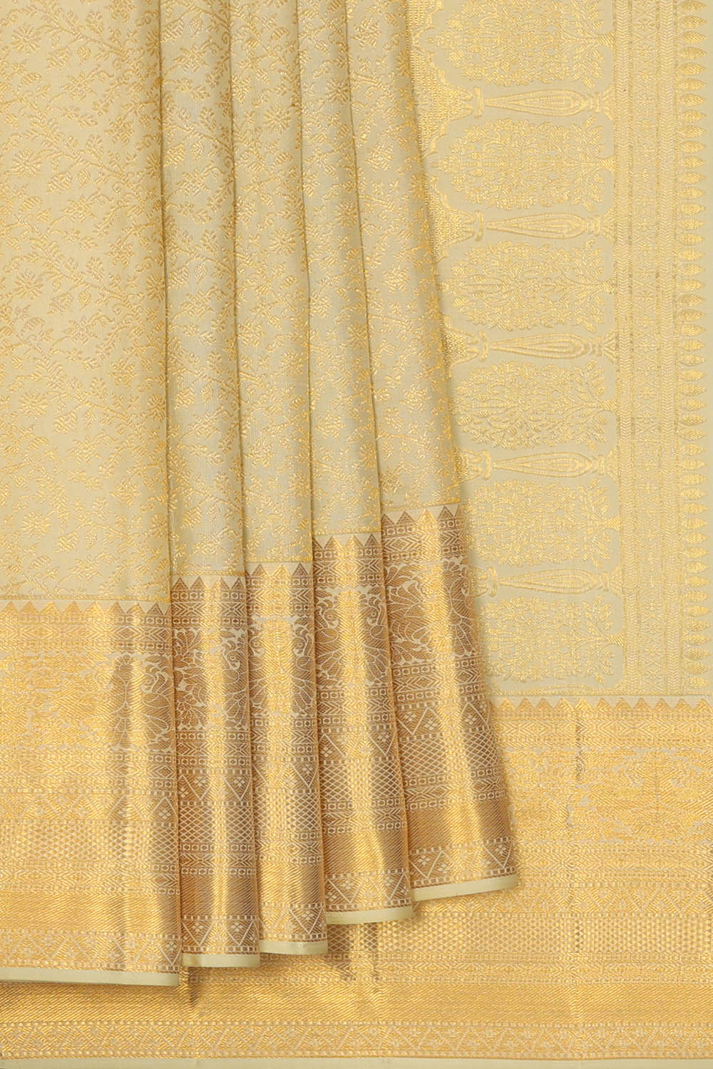Image of Kanchipattu Ivory Off-White Brocade Saree