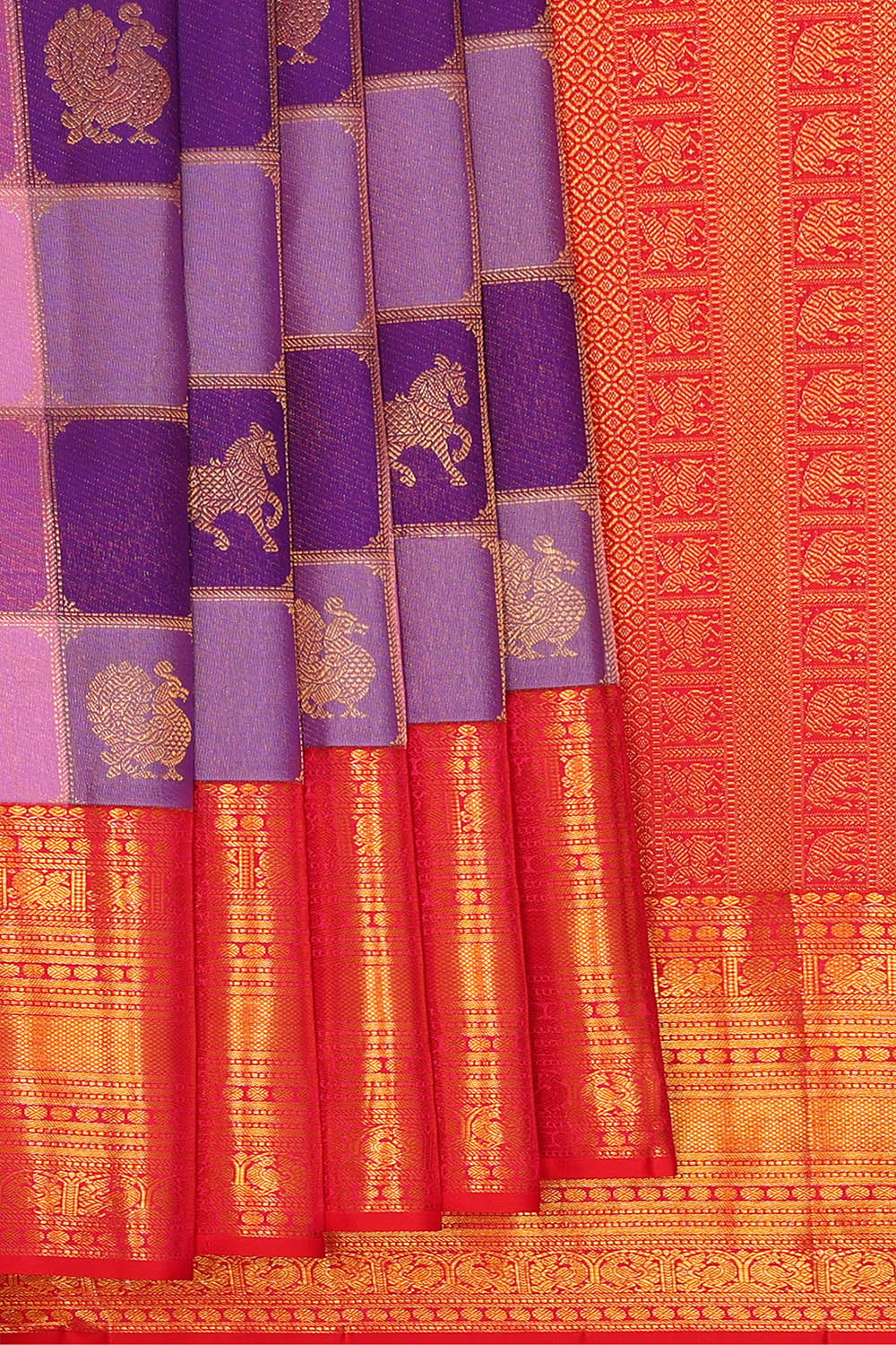 Image of Lavender-Purple Kanchipattu Brocade Kattam Saree