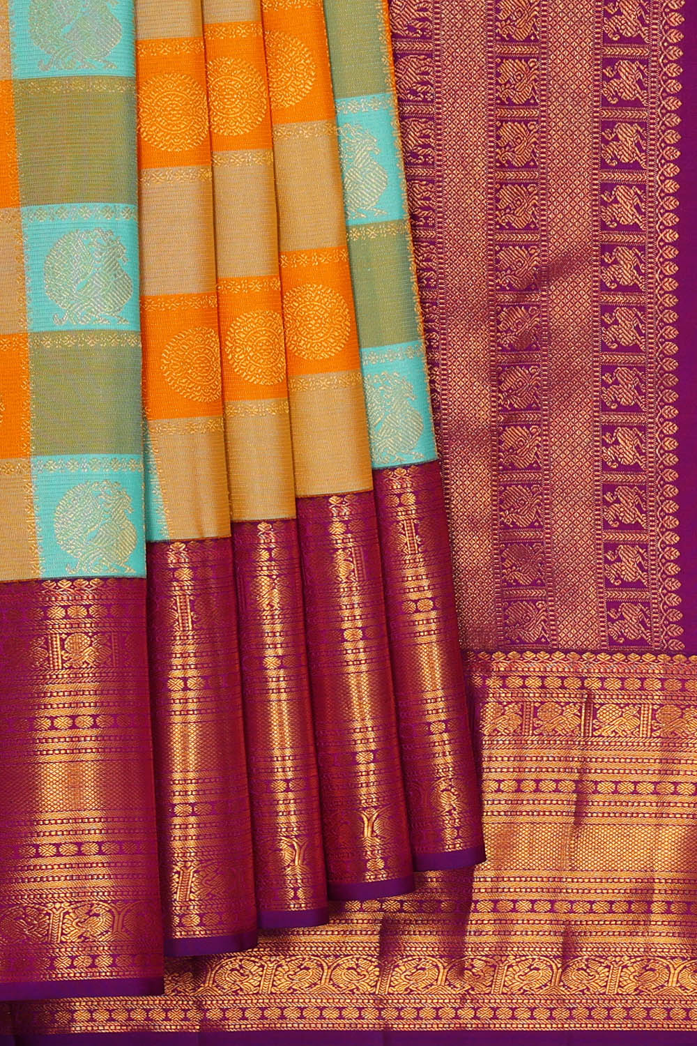 Image of Kanchipattu Multi-Coloured Kattam Saree