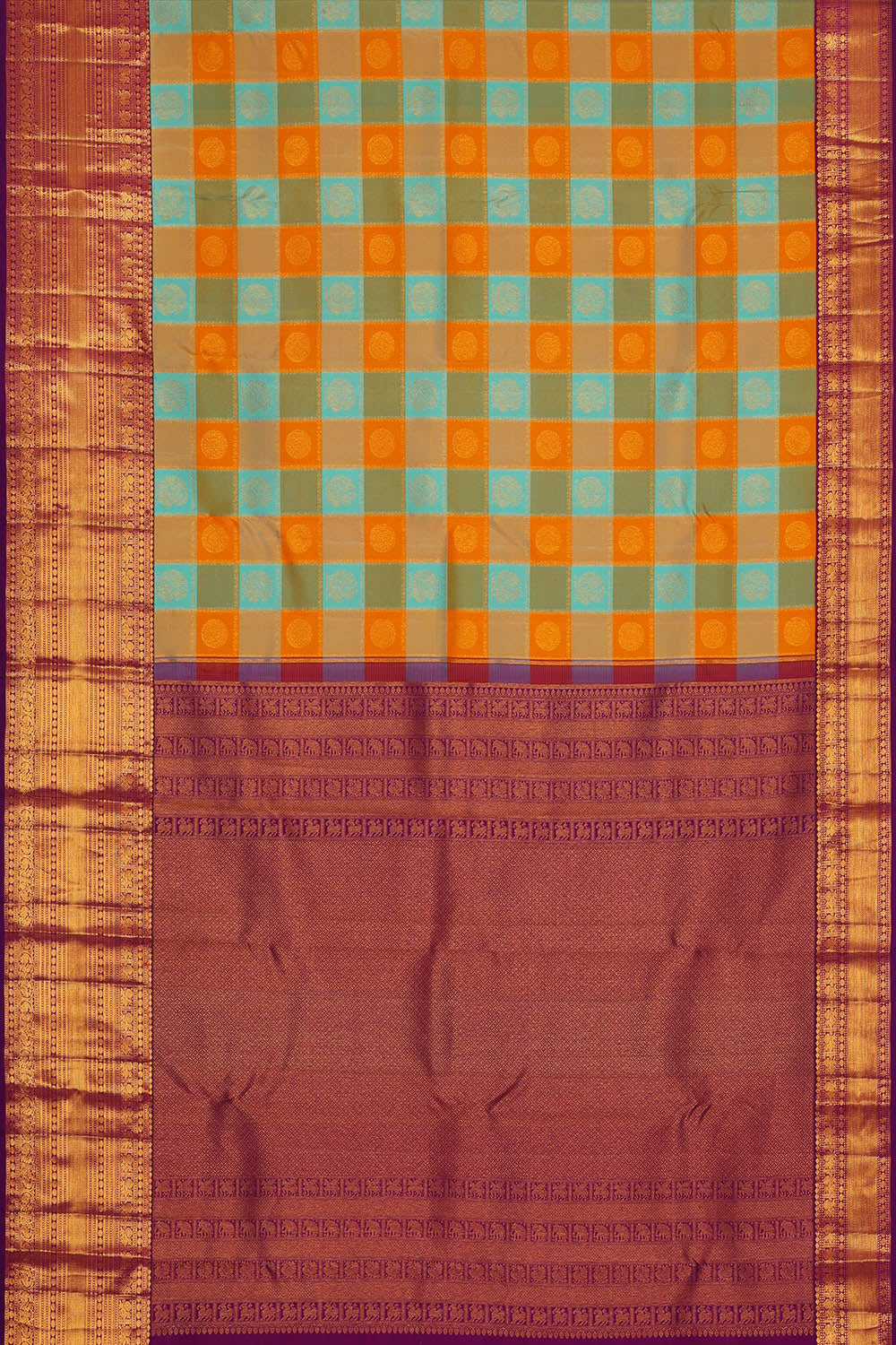 Image of Kanchipattu Multi-Coloured Kattam Saree