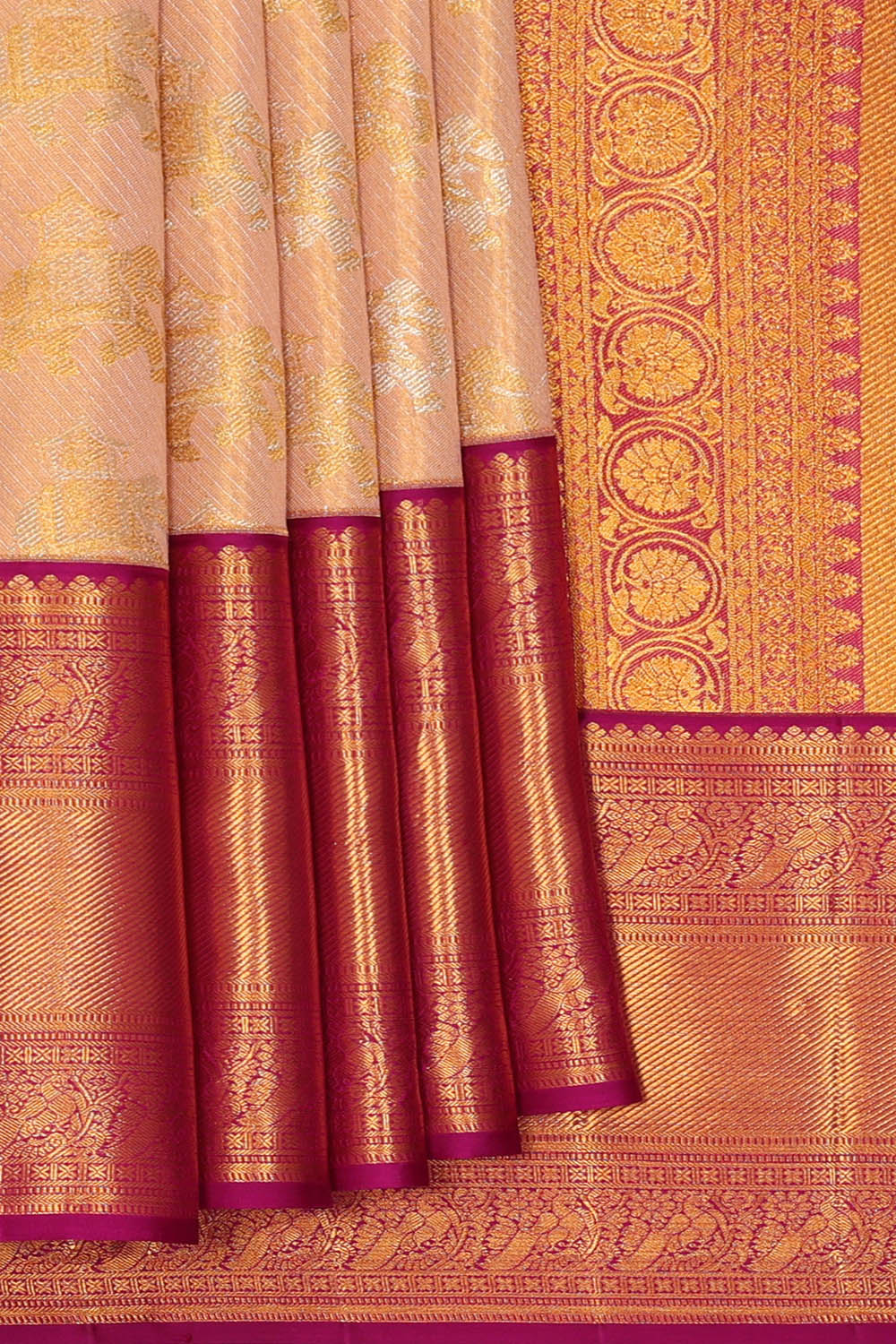 Image of Pink Kanchipattu Tissue Brocade Saree
