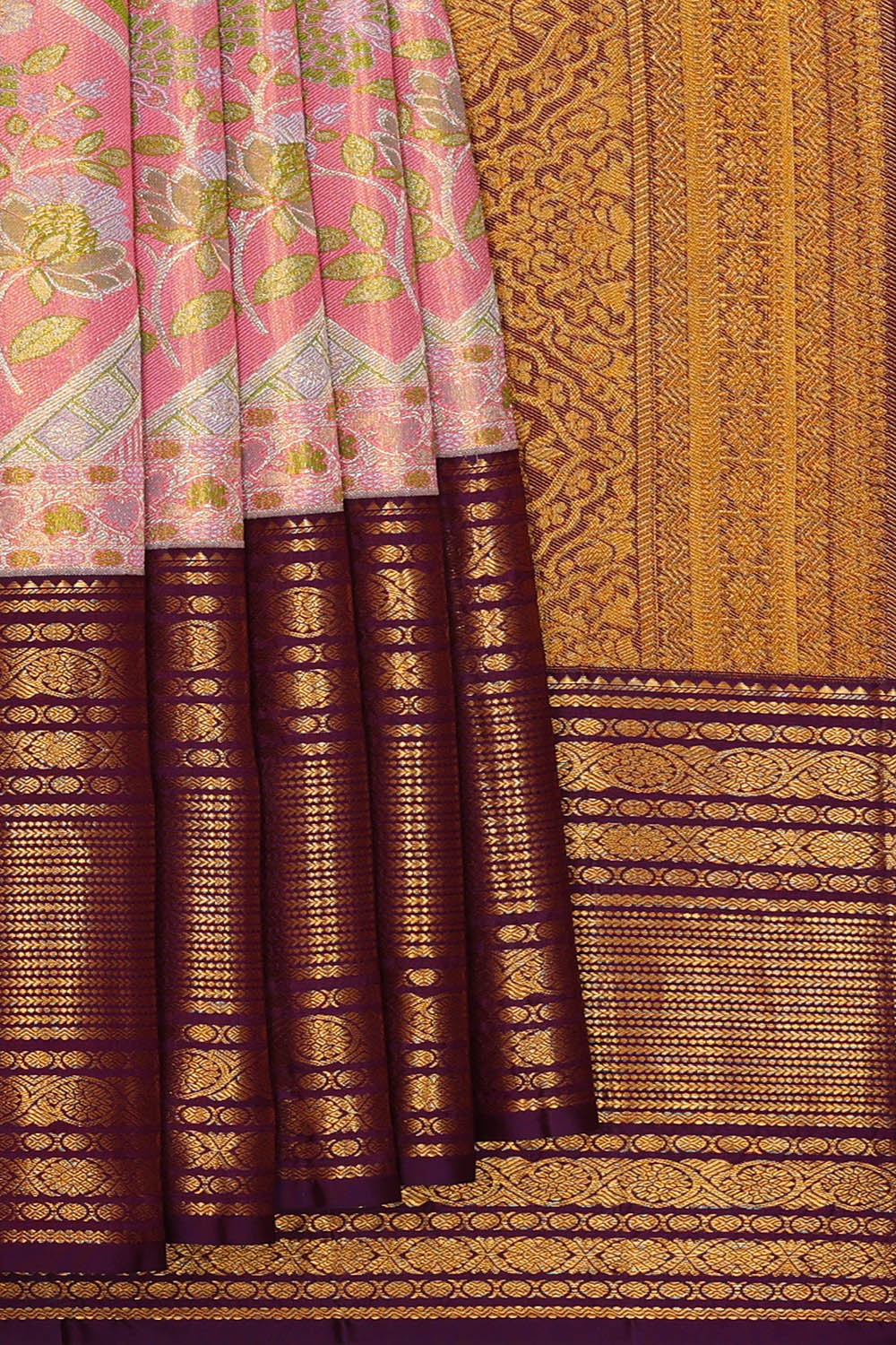 Image of Pink Kanchipattu Tissue Brocade Saree