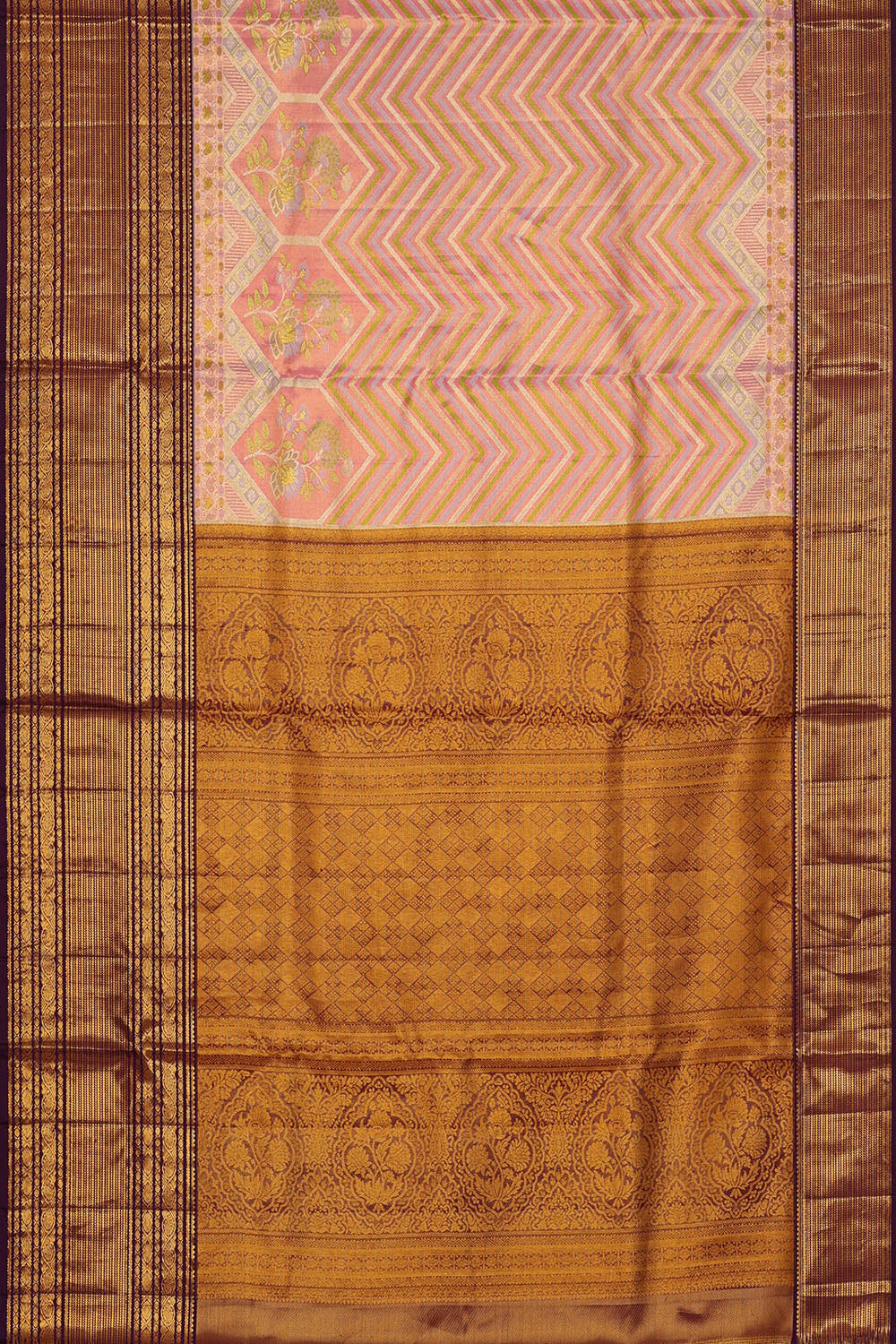 Image of Pink Kanchipattu Tissue Brocade Saree