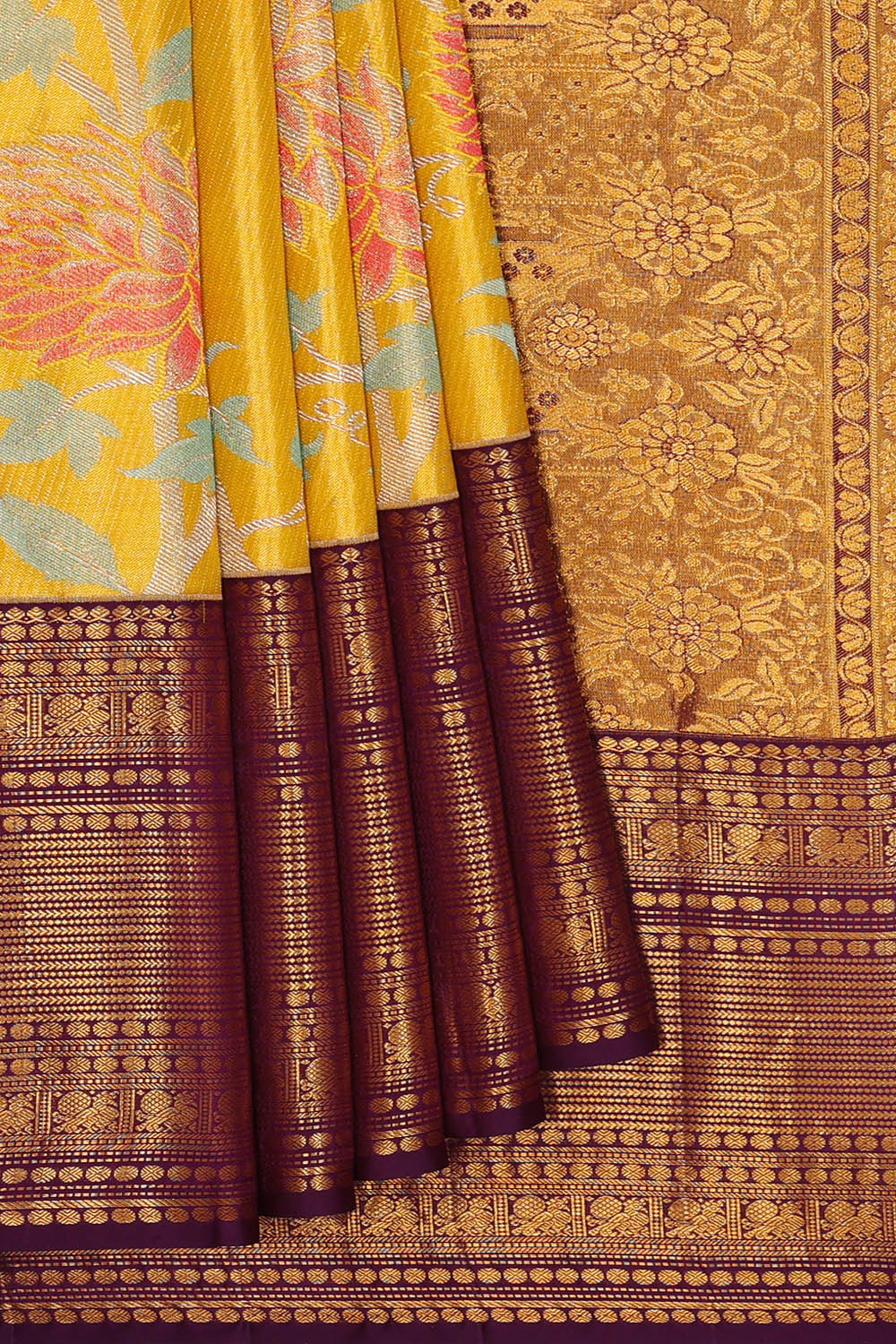 Image of Yellow Kanchipattu Tissue Saree