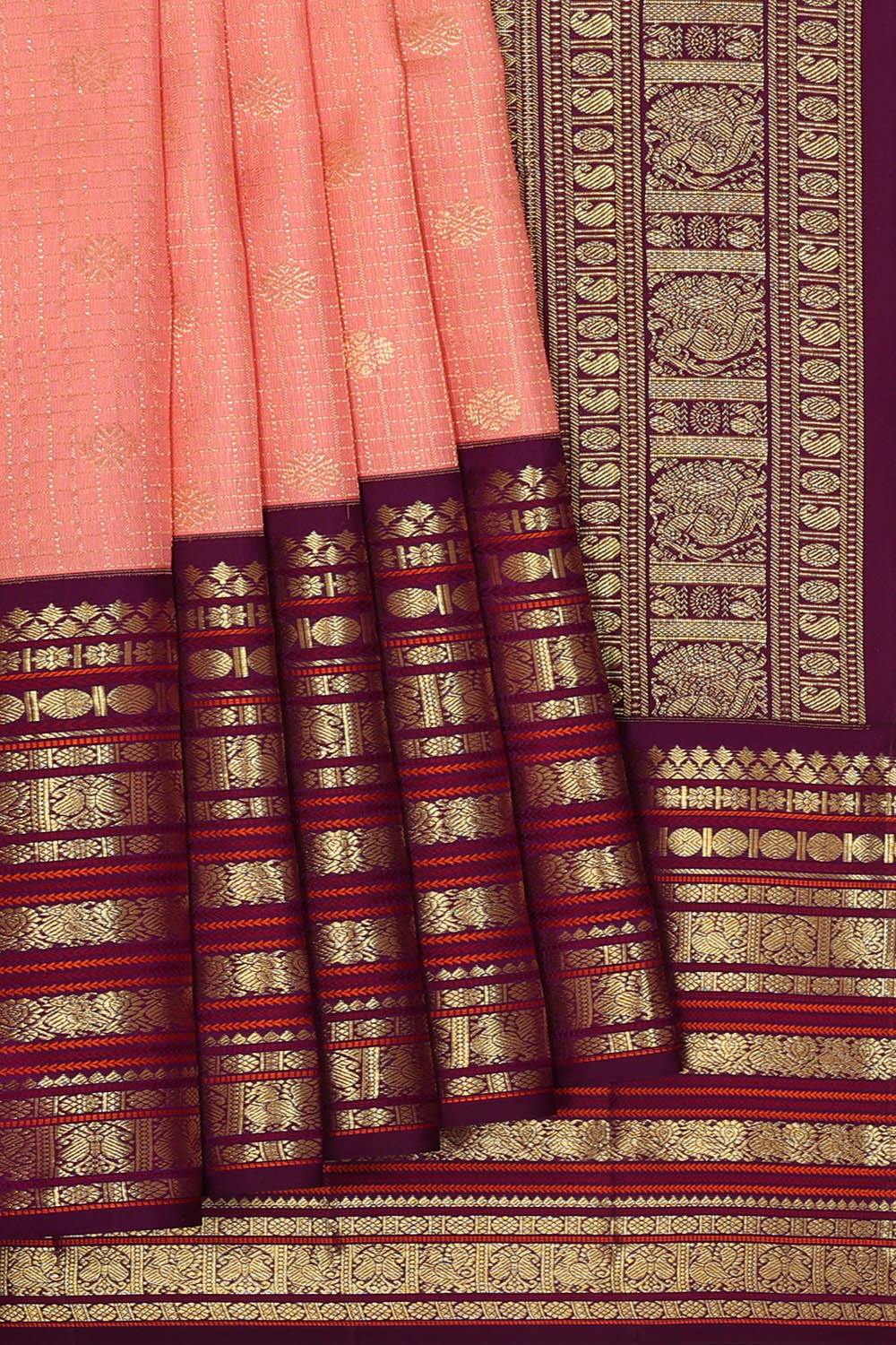 Image of Kanchipattu Fuchsia-Pink Kattam Saree