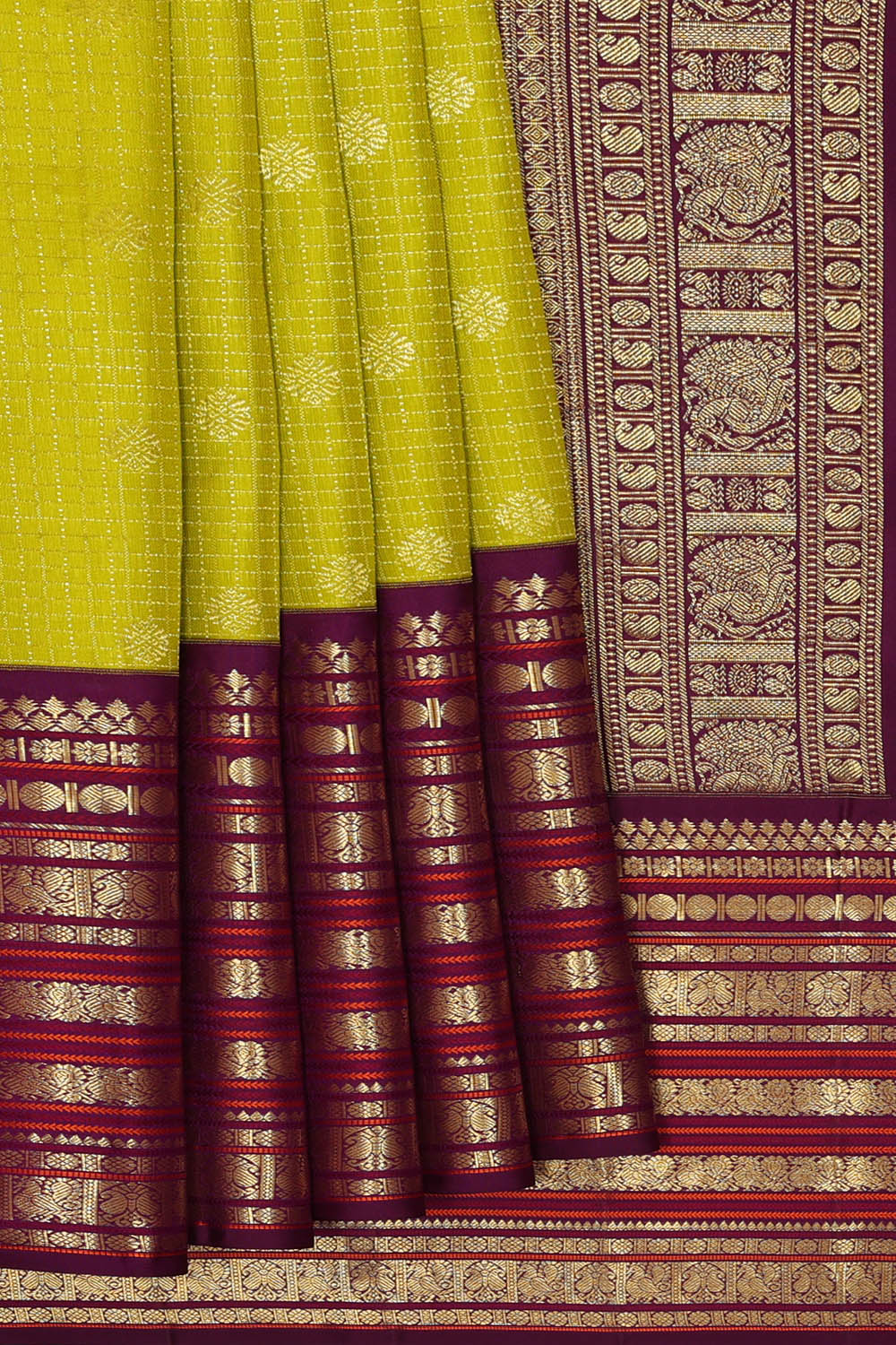 Image of Kanchipattu Spring-Green Kattam Saree