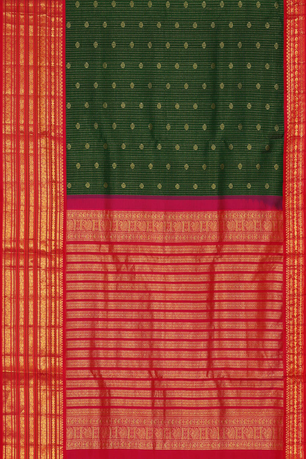 Image of Kanchipattu Bottle-Green Kattam Saree