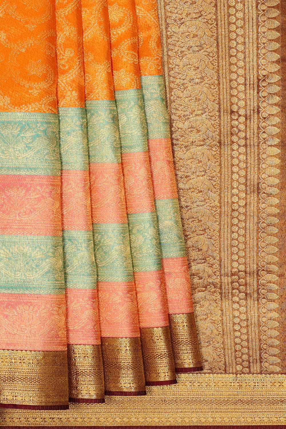 Image of Orange Kanchipattu Brocade Saree