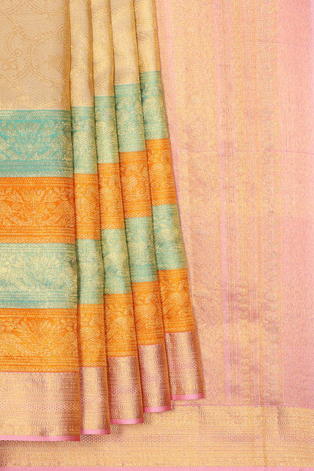 Image of Kanchipattu Cream Brocade Saree