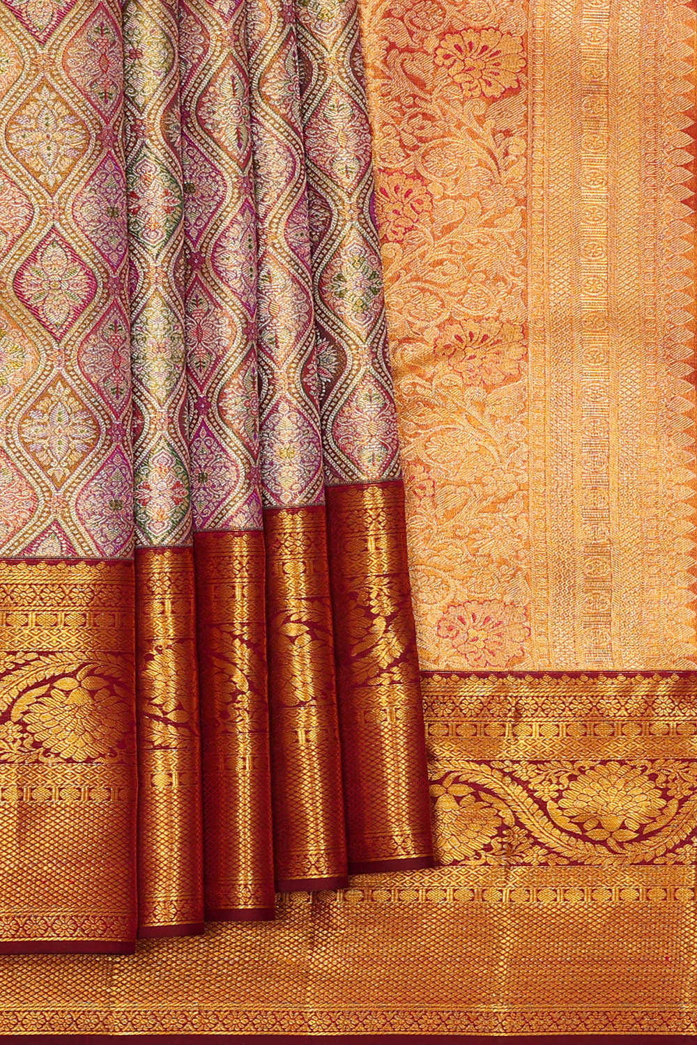 Image of Kanchipattu Multi-coloured Tissue Brocade saree