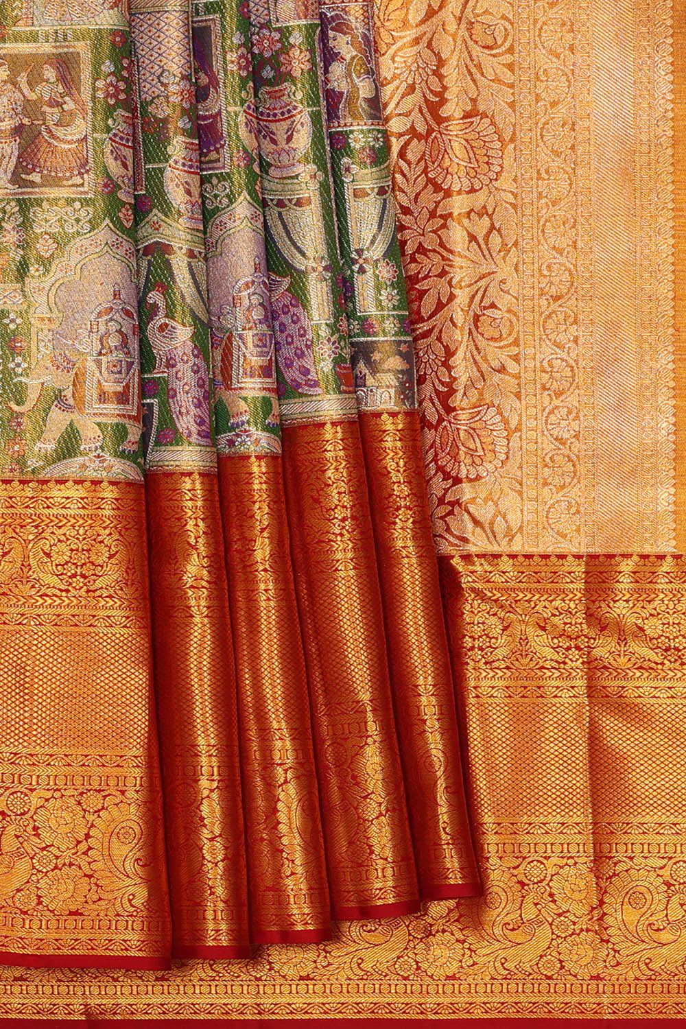 Image of Kanchipattu Multi-Coloured Tissue Brocade Saree