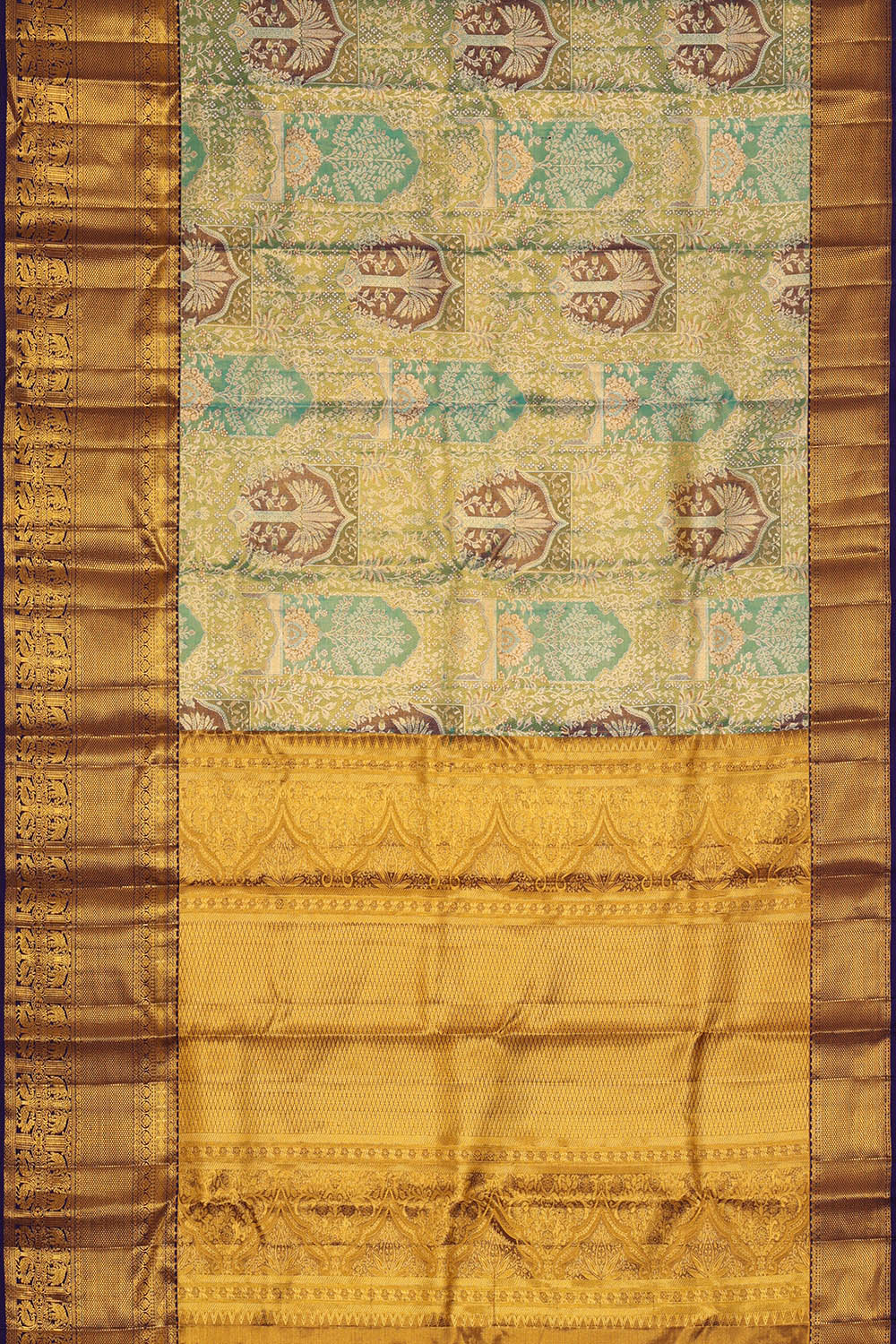 Image of Kanchipattu Teal-Blue Tissue Brocade Saree