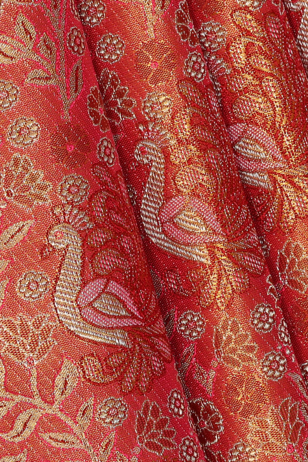 Image of Coral-Pink Kanchipattu Tissue Brocade Saree