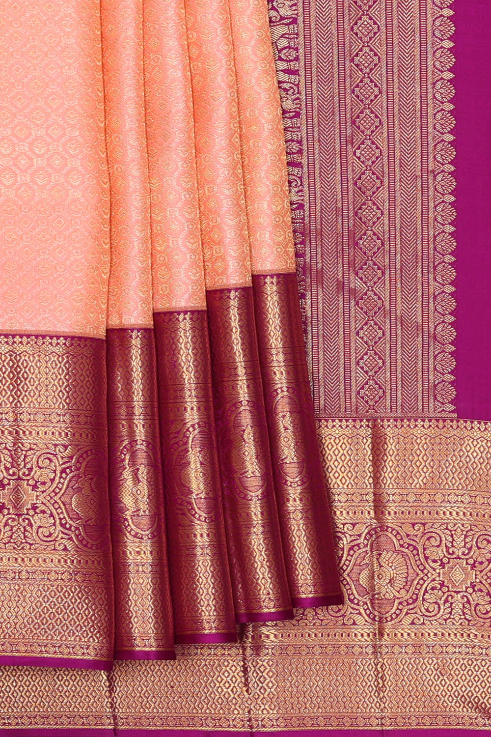 Image of Peach Kanchipattu Brocade Saree