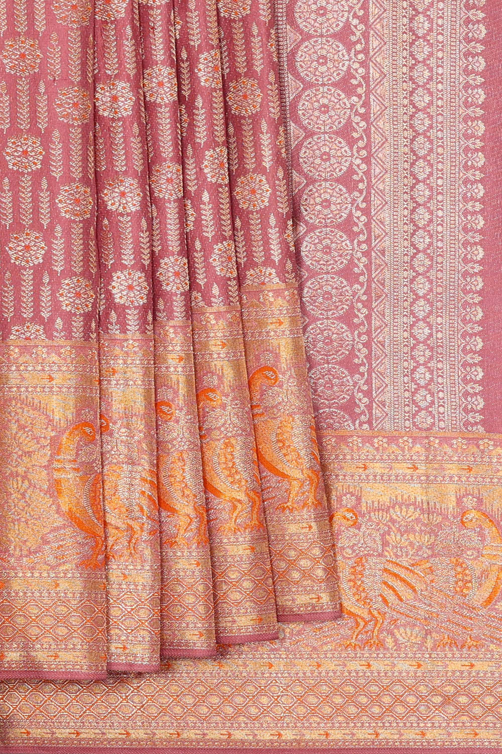 Image of Onion-Pink Kanchipattu Brocade Saree