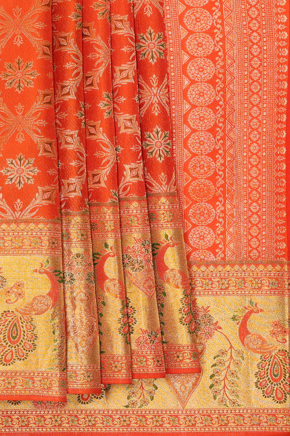 Image of Orange Kanchipattu Tissue Brocade Saree
