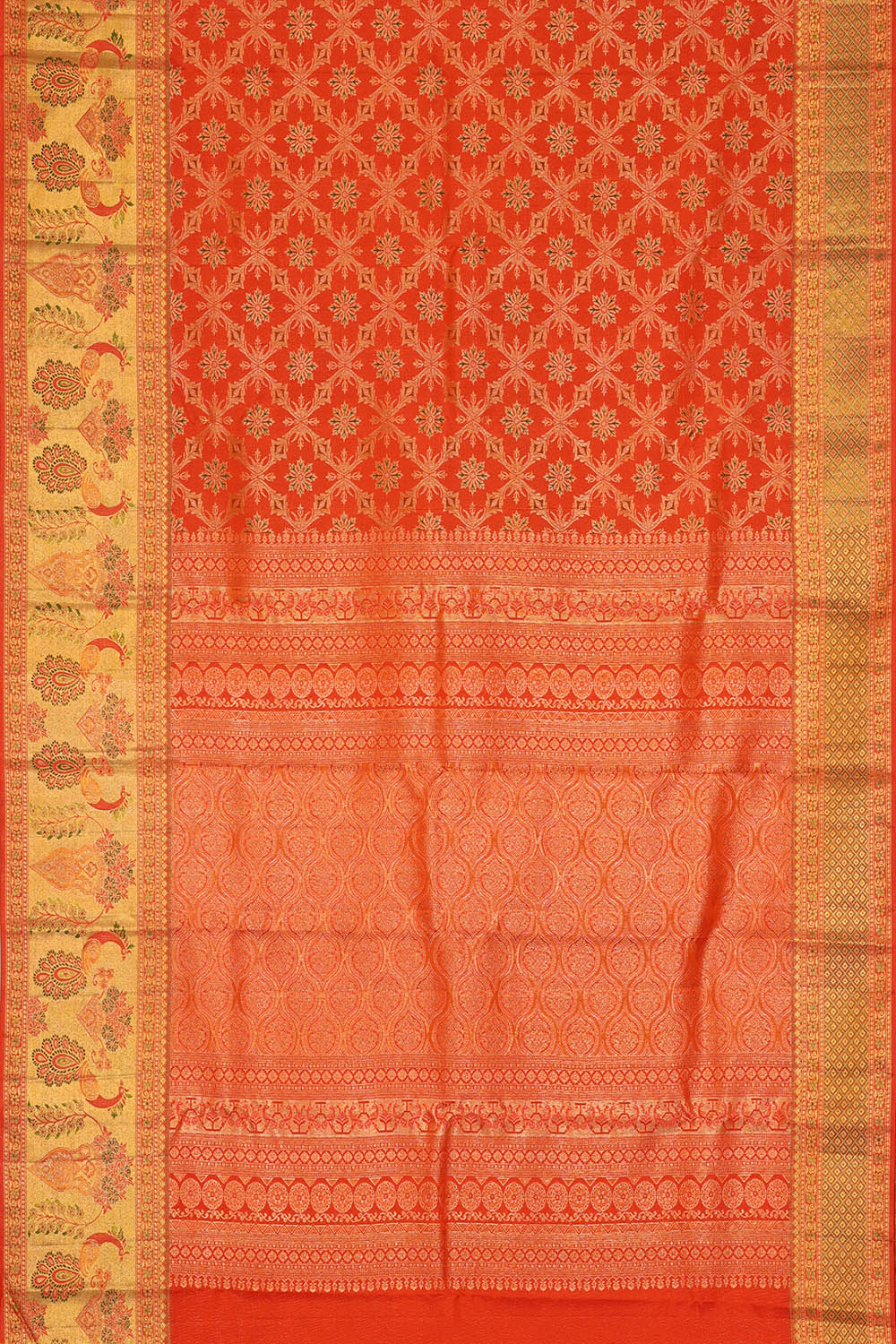 Image of Orange Kanchipattu Tissue Brocade Saree