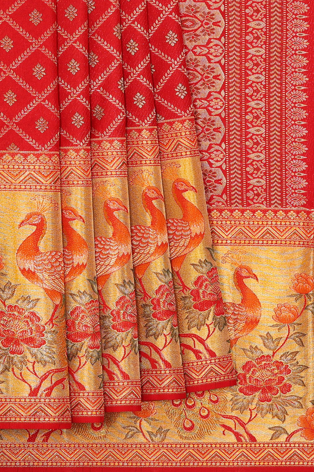 Image of Red Kanchipattu Brocade Saree
