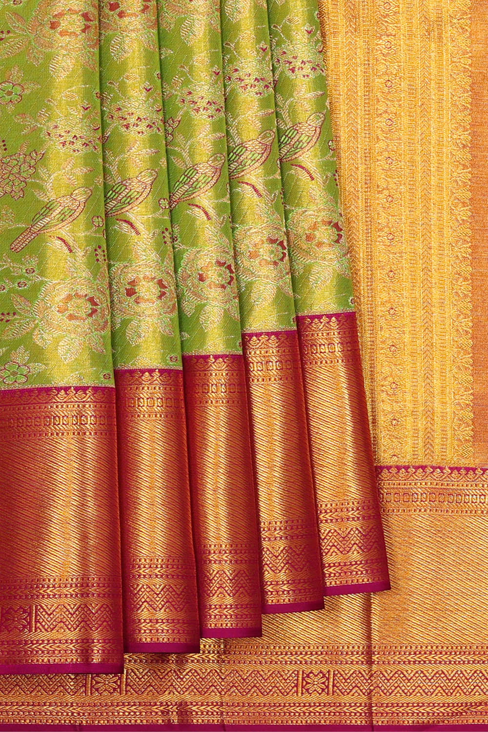 Image of Green Kanchipattu Tissue Brocade Saree