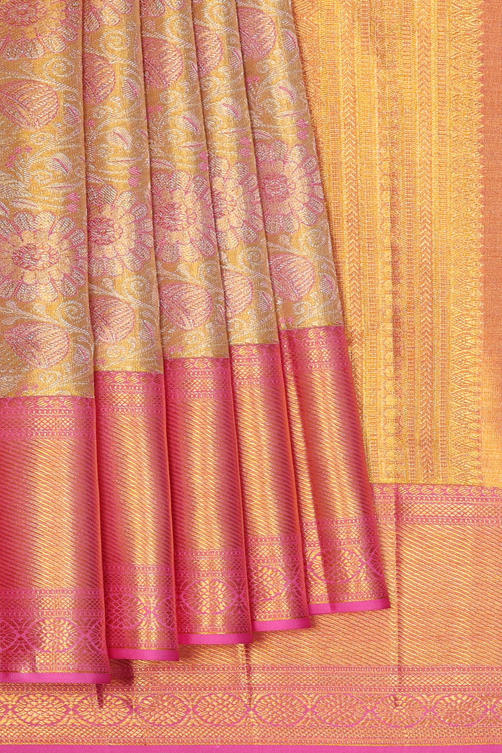 Image of Pink Kanchipattu Tissue Brocade Saree