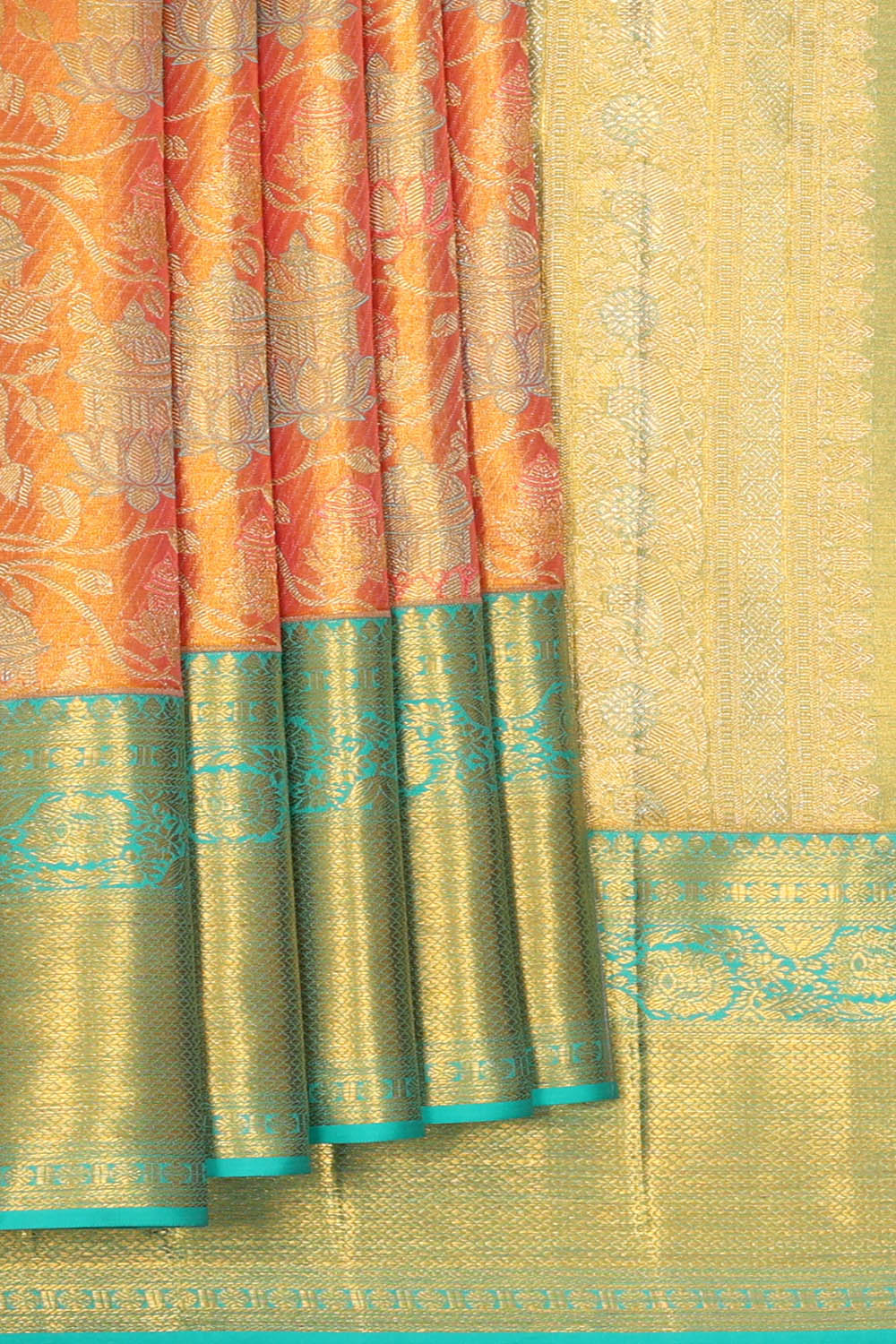Image of Orange Kanchipattu Tissue Brocade Saree