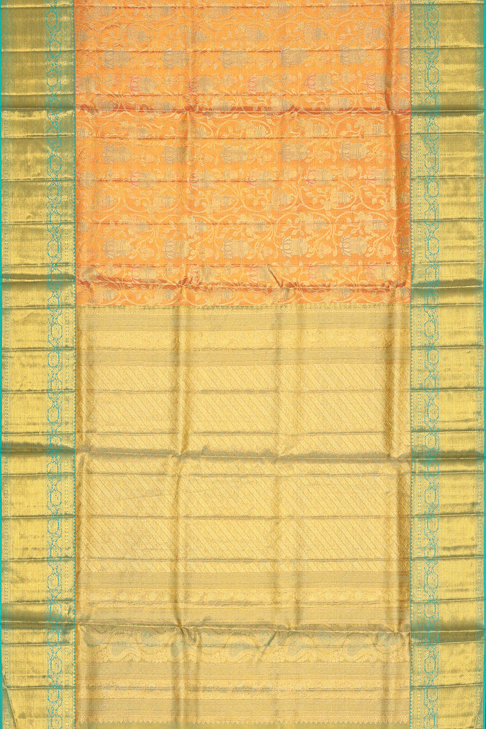 Image of Orange Kanchipattu Tissue Brocade Saree
