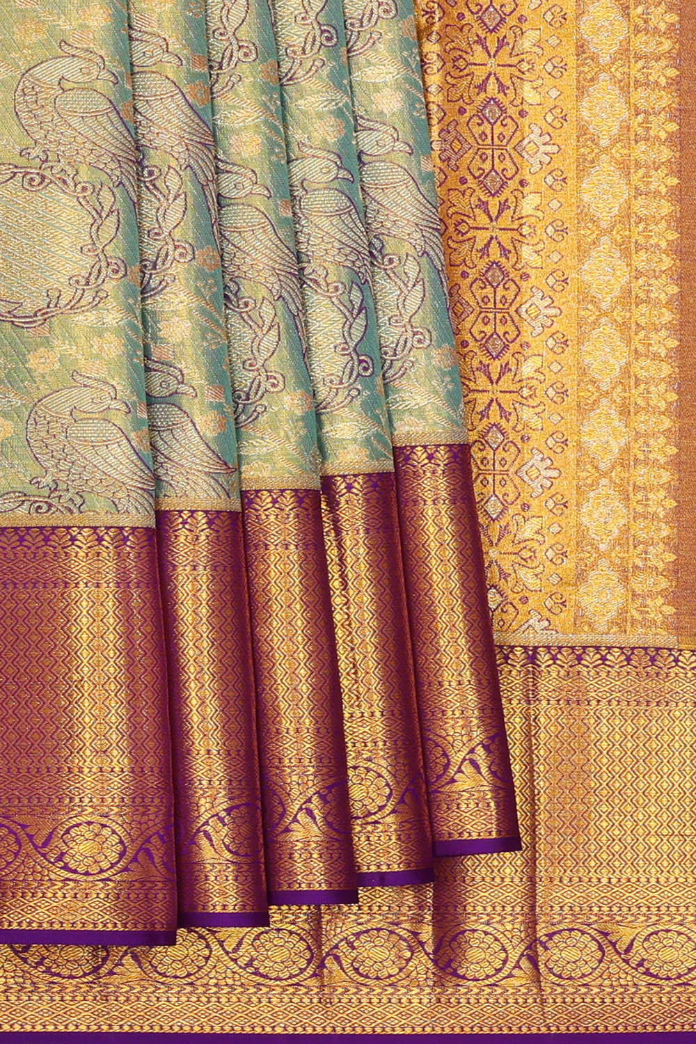 Image of Blue kanchipattu Tissue Brocade Saree
