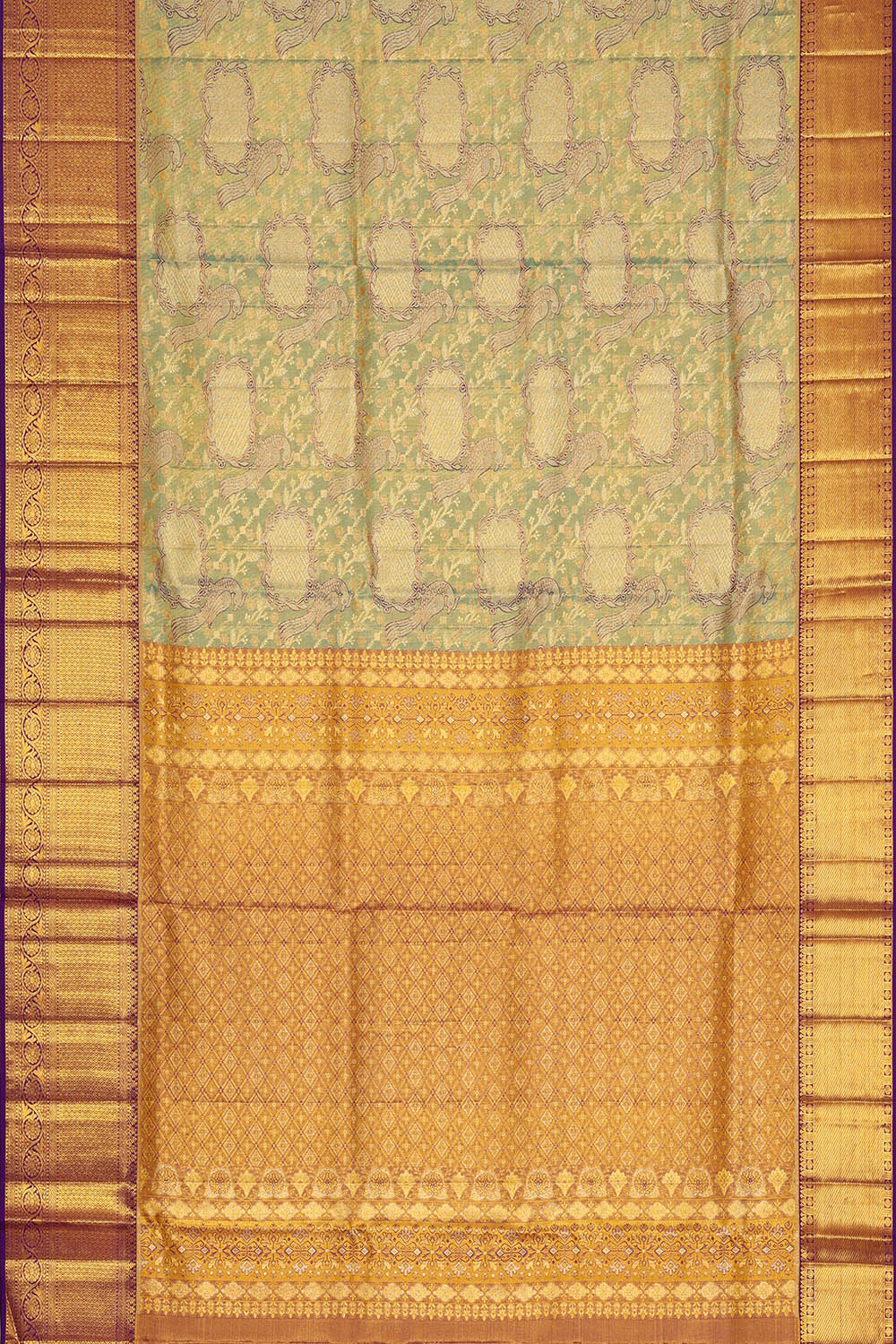 Image of Blue kanchipattu Tissue Brocade Saree