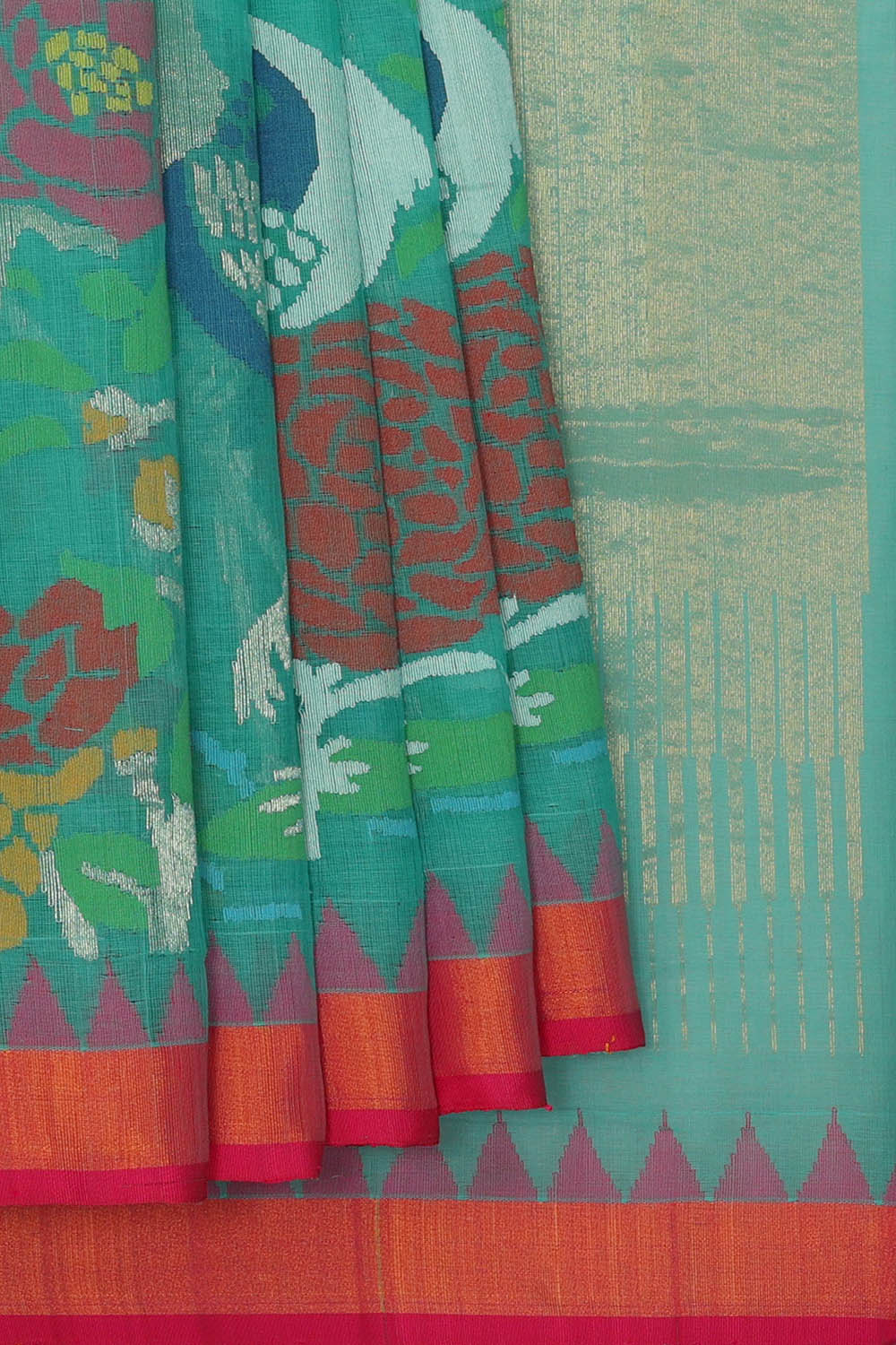 Image of Teal-Green Ponduru Cotton Saree
