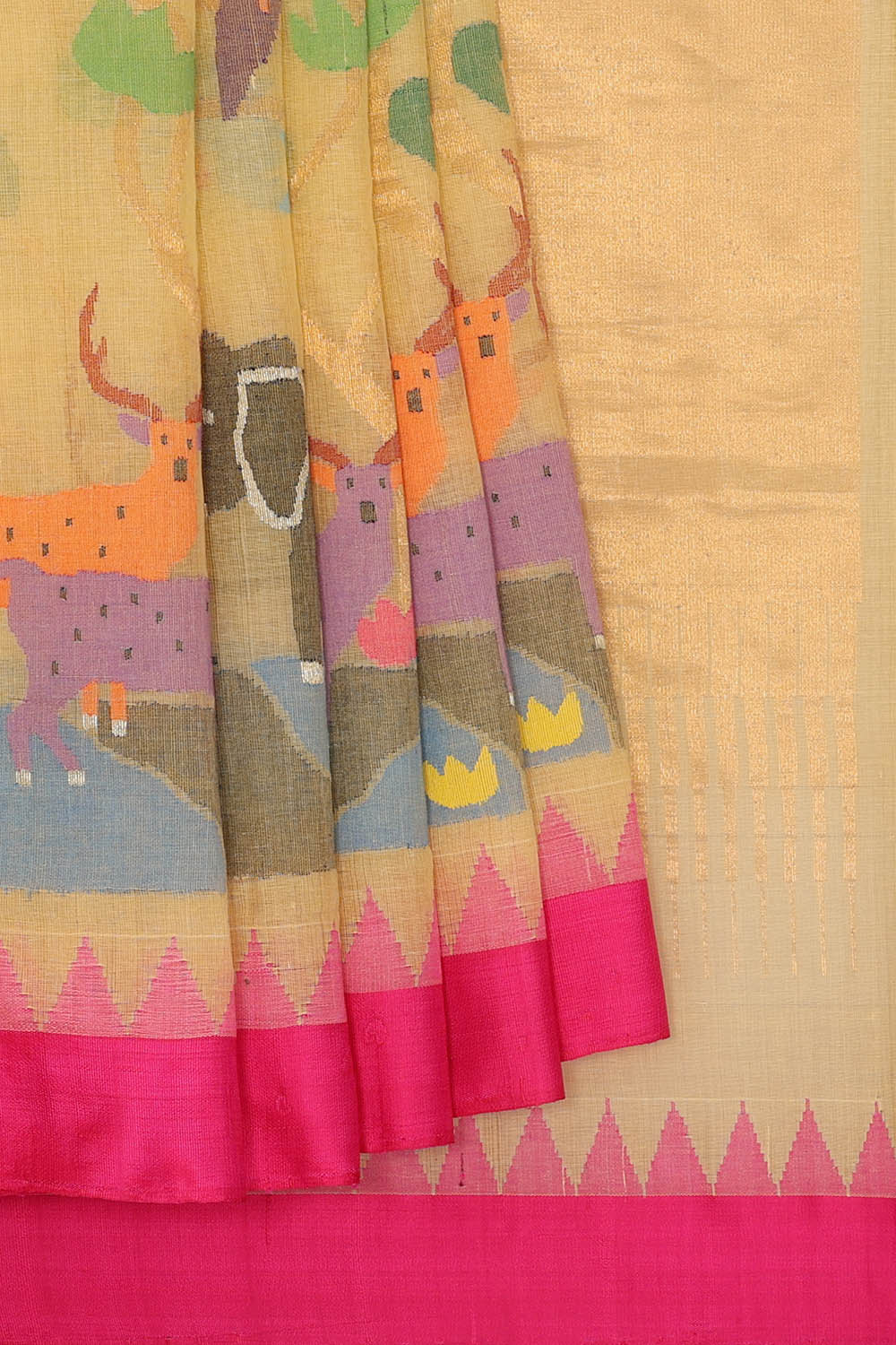 Image of Cream Ponduru Cotton Saree