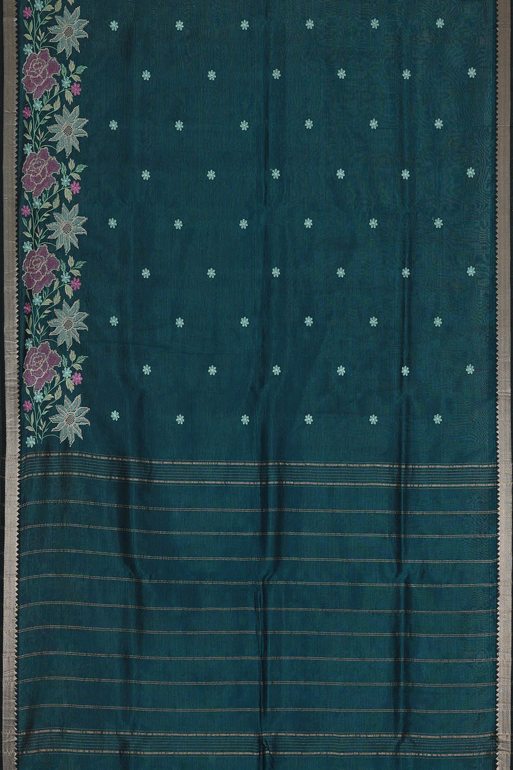 Image of Teal-Green Silk Embroidery Saree