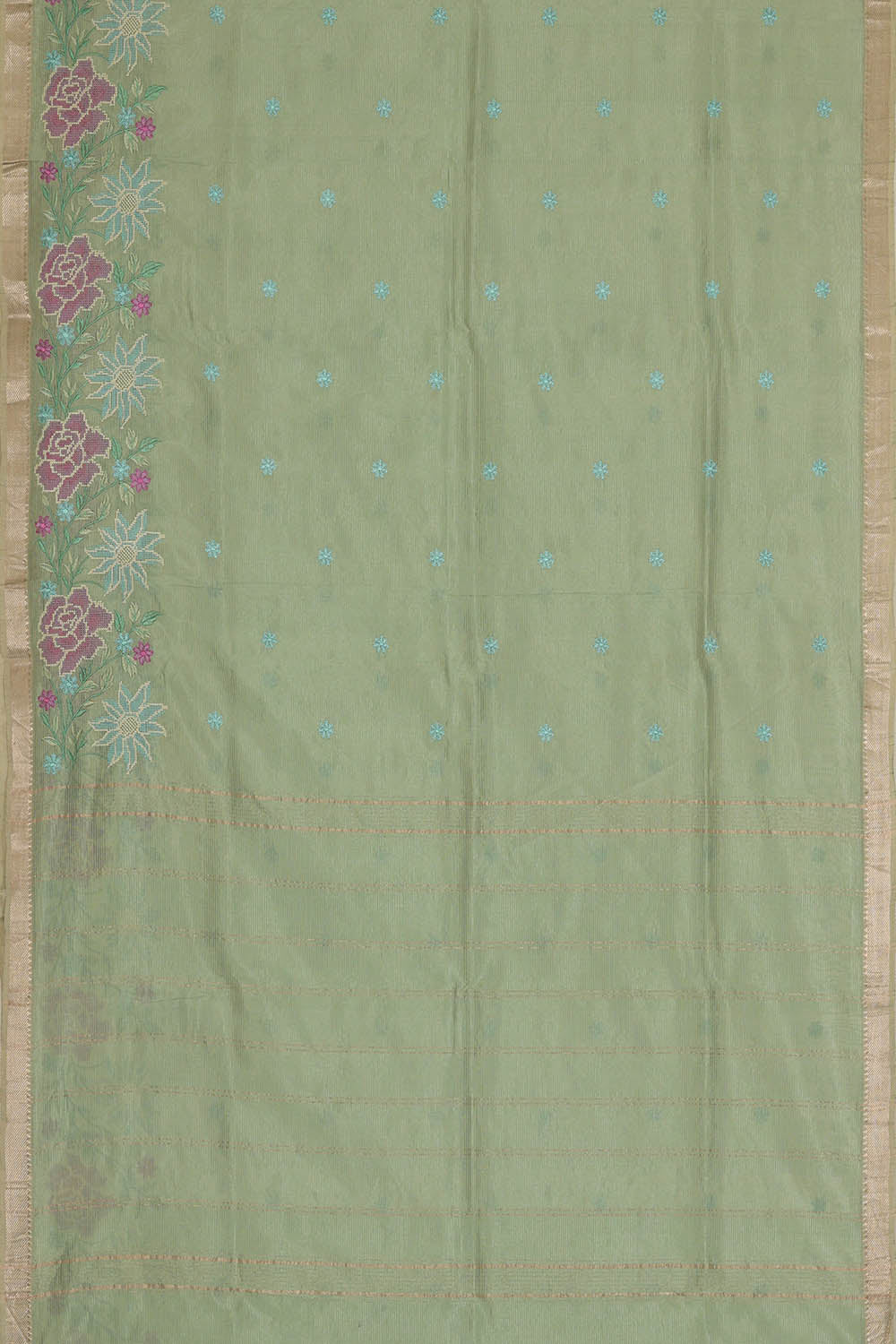 Image of Green Silk Embroidery Saree