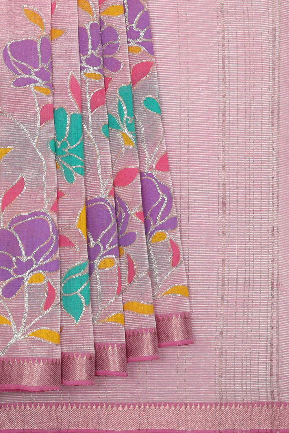 Image of Onion-Pink Embroidery Silk Saree