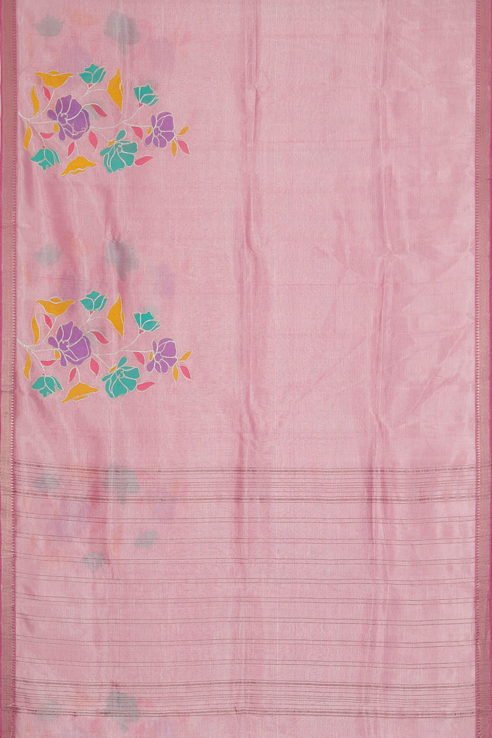 Image of Onion-Pink Embroidery Silk Saree