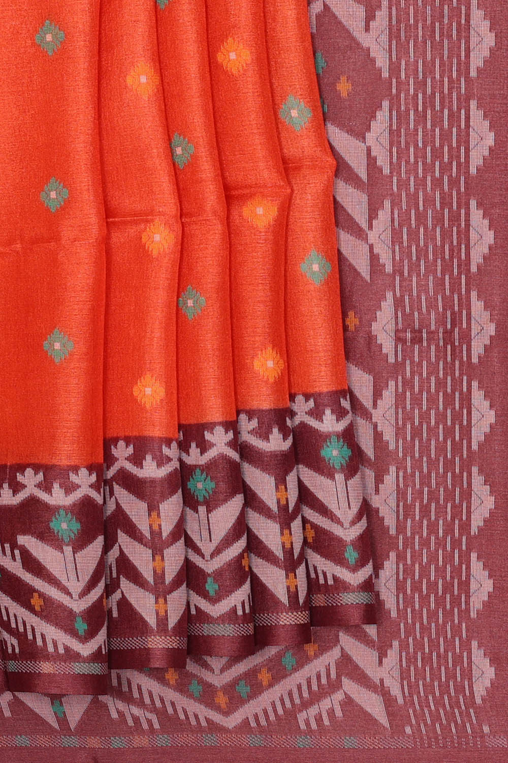 Image of Orange Dhakai Tussar Silk Saree