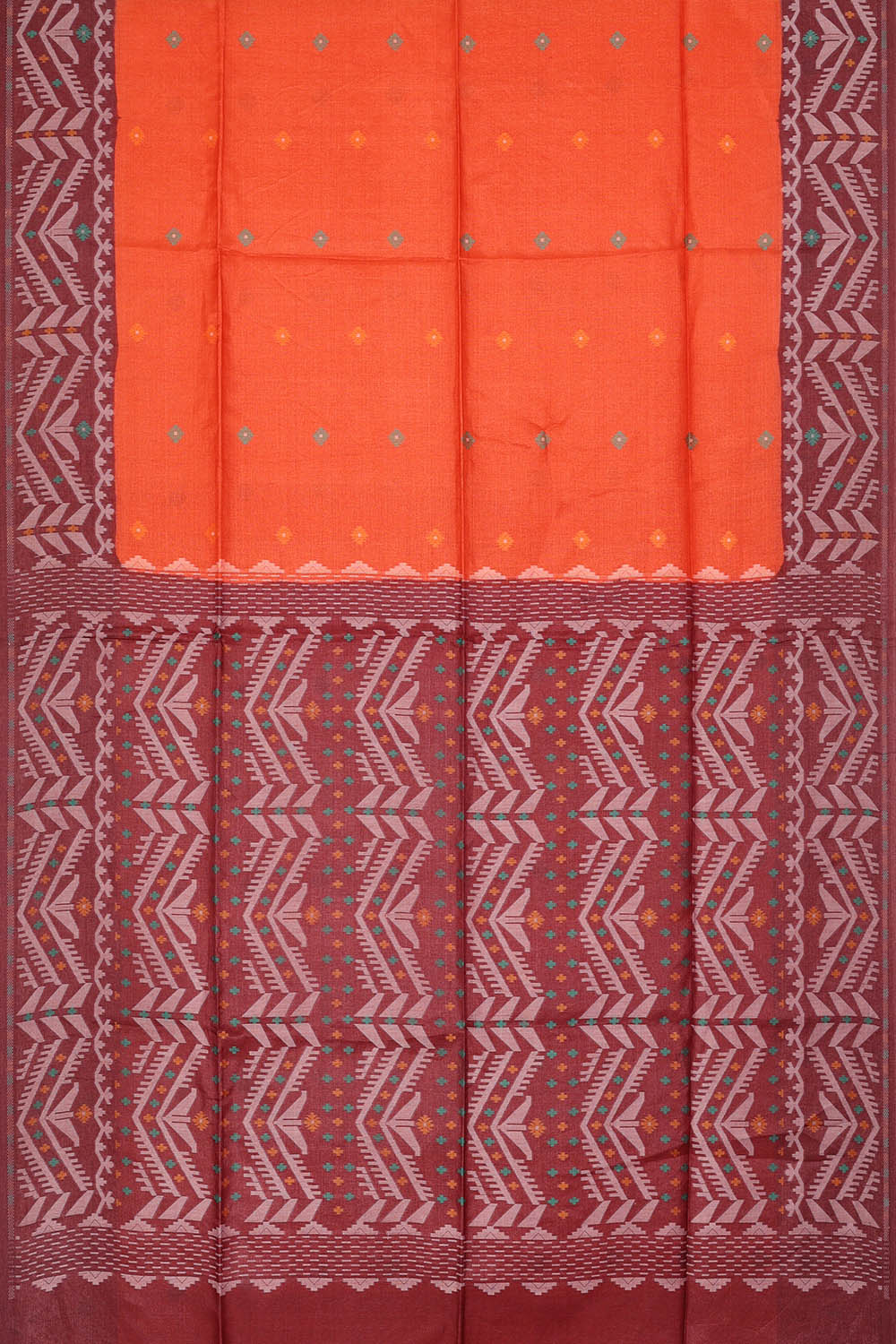 Image of Orange Dhakai Tussar Silk Saree
