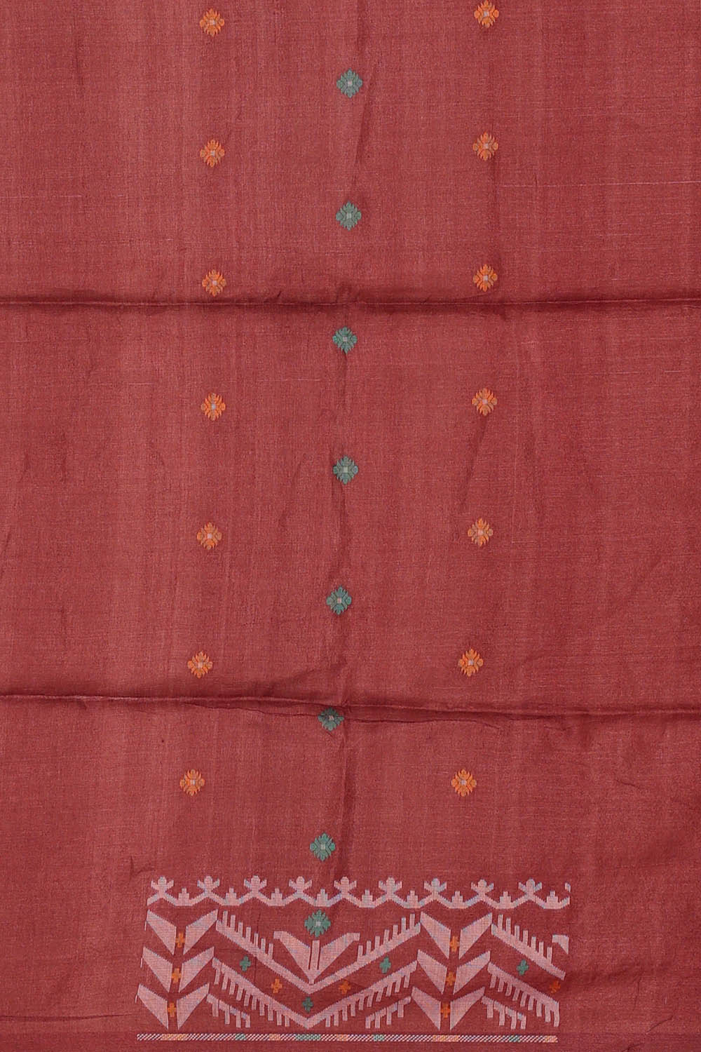 Image of Orange Dhakai Tussar Silk Saree