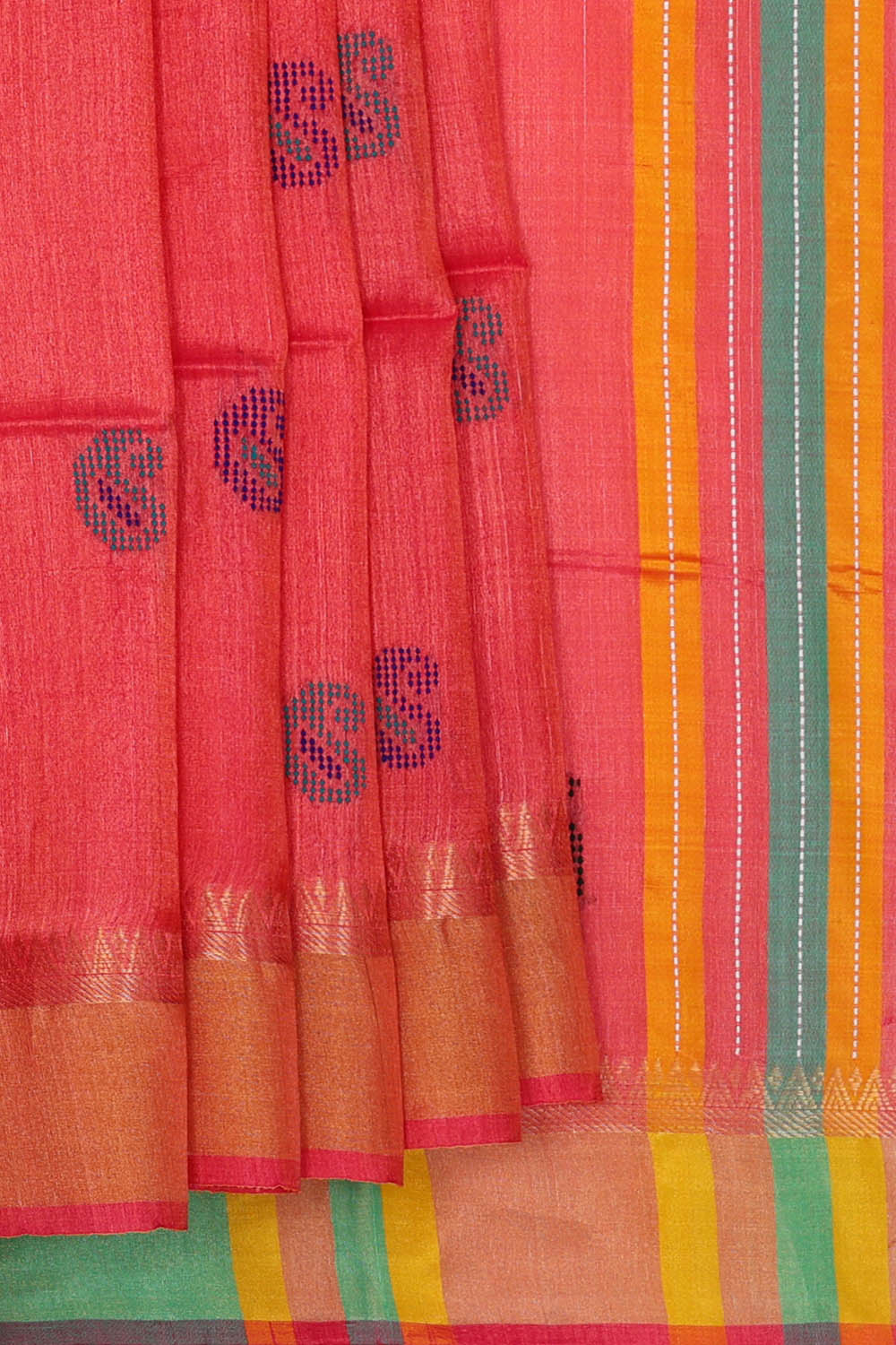 Image of Coral Pink Desi Tussar Silk Saree