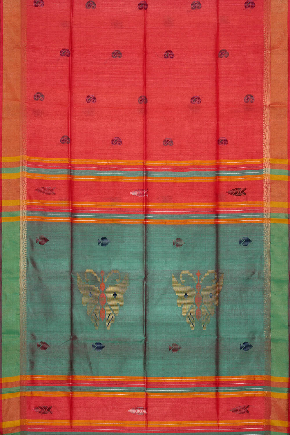 Image of Coral Pink Desi Tussar Silk Saree