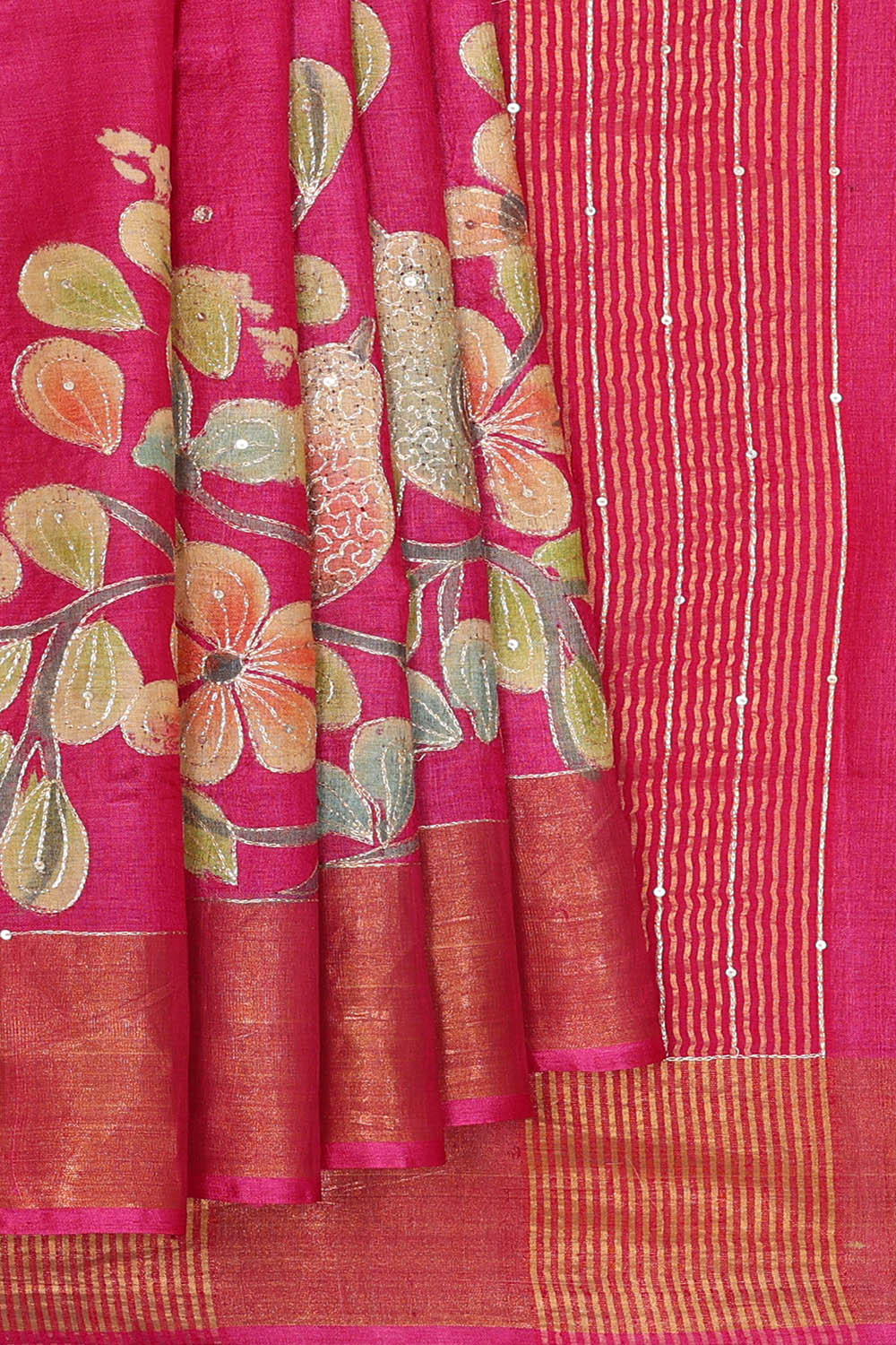 Image of Pink Tussar Silk Saree
