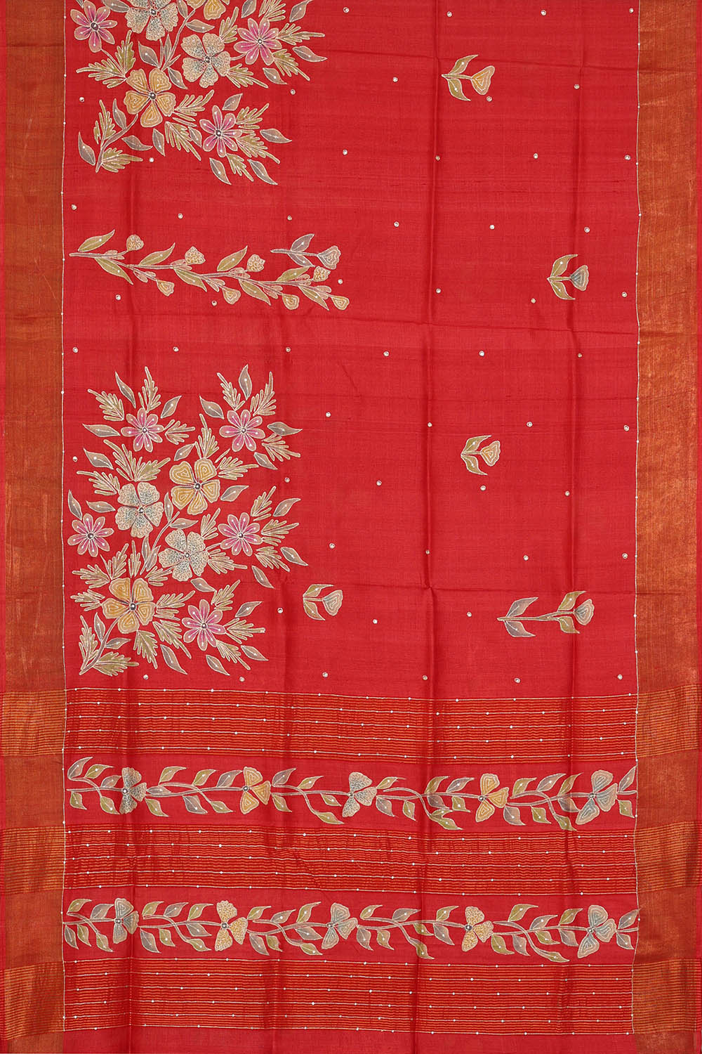 Image of Red Tussar Silk Saree