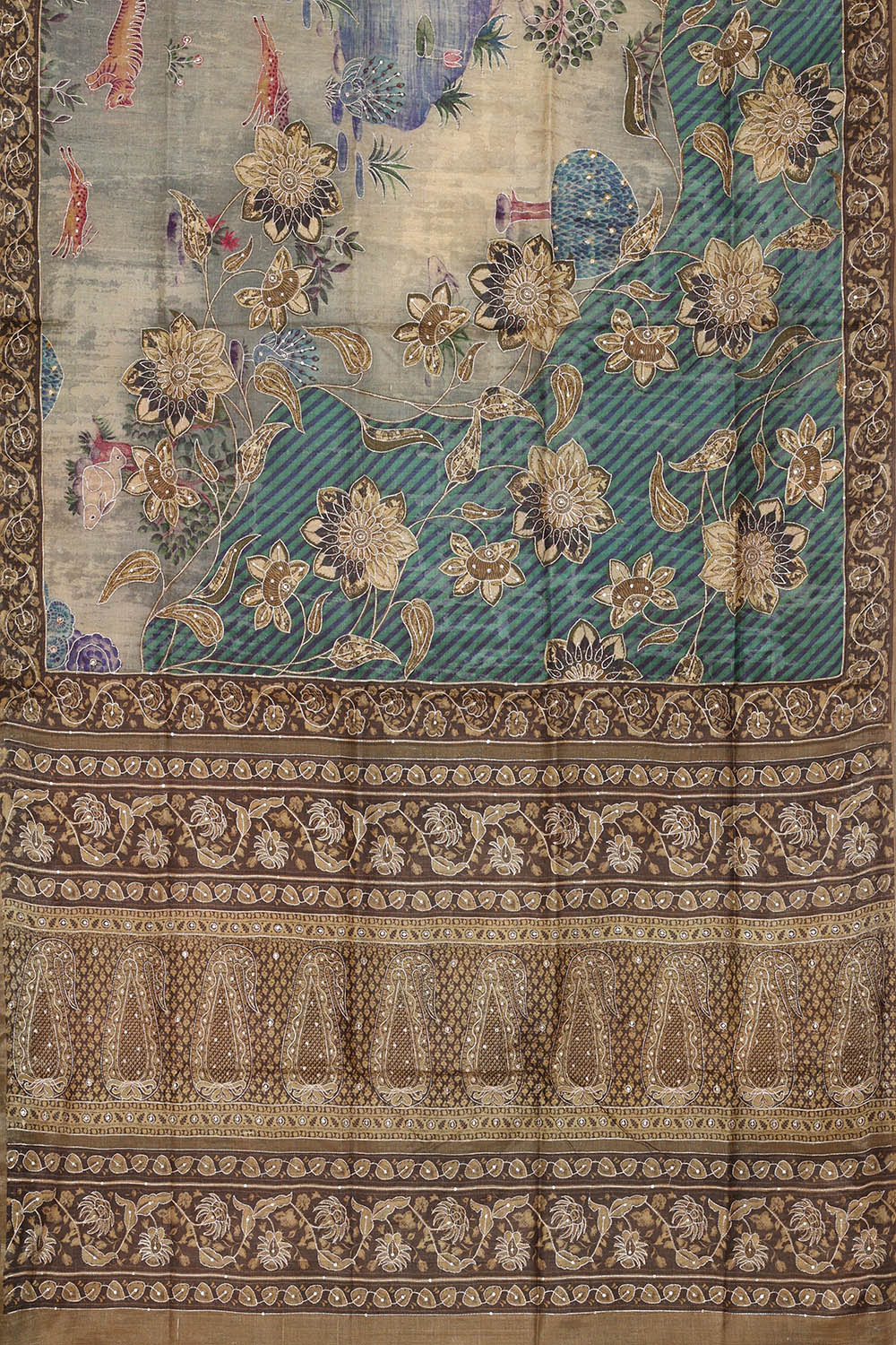 Image of Teal-Blue Tussar Silk Saree