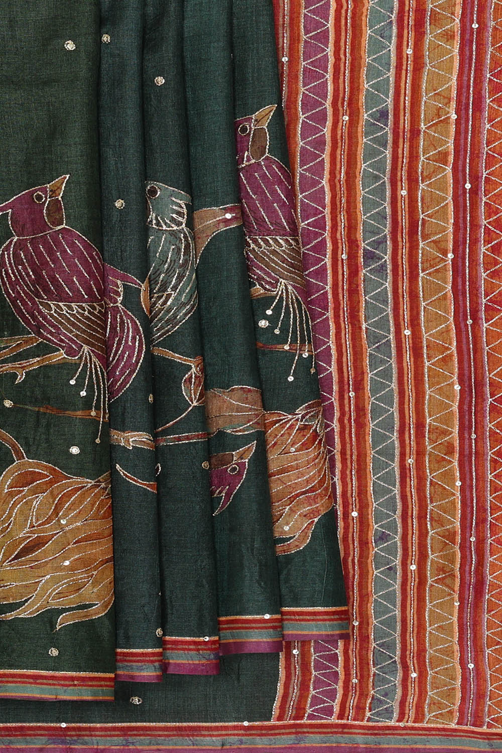 Image of Bottle-Green Tussar Silk Saree