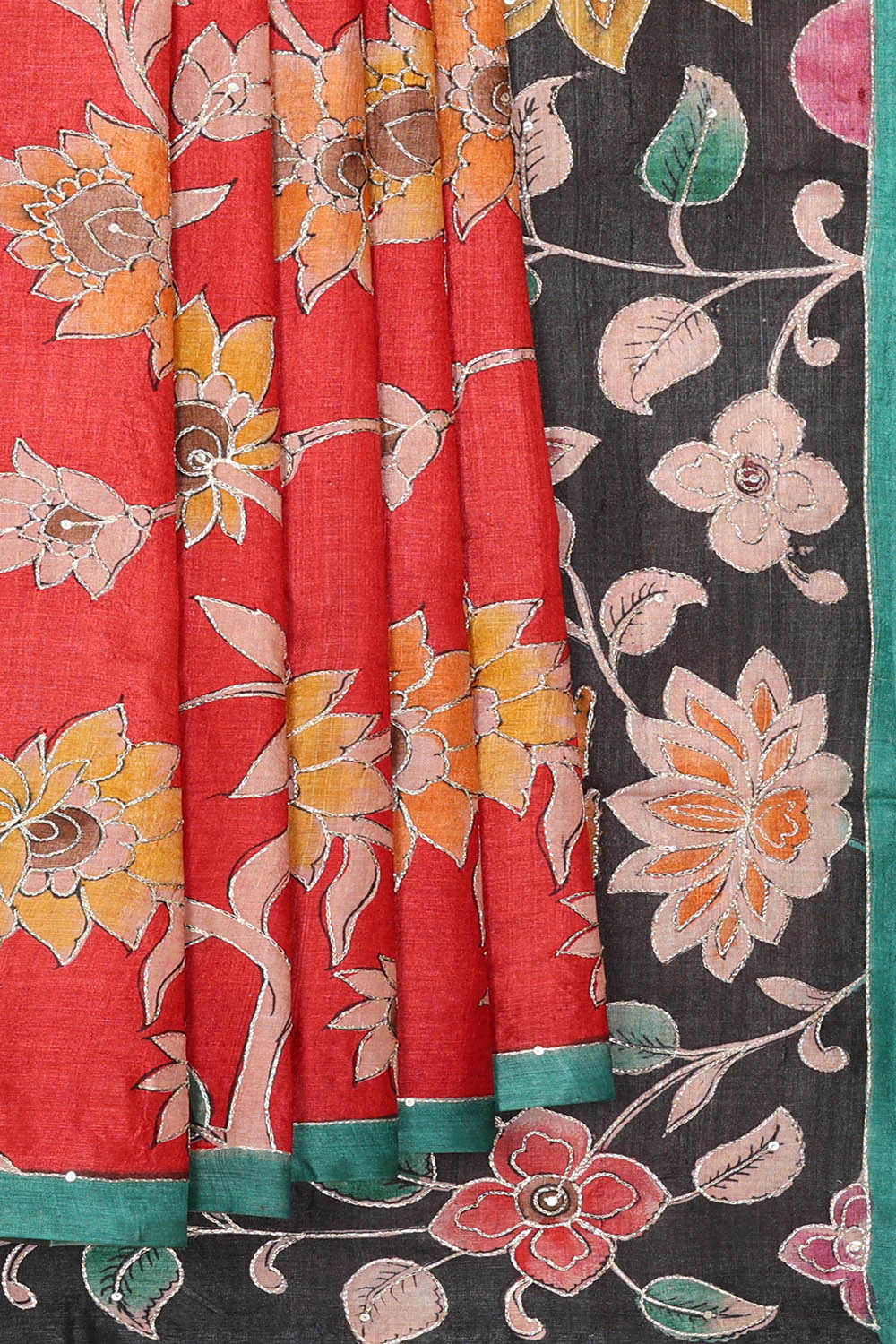 Image of Red Tussar Silk Saree