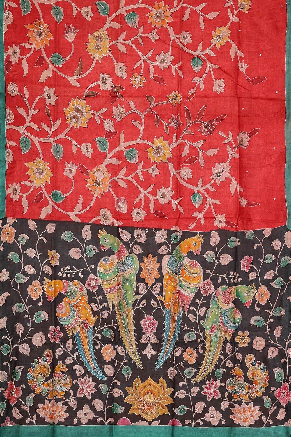 Image of Red Tussar Silk Saree