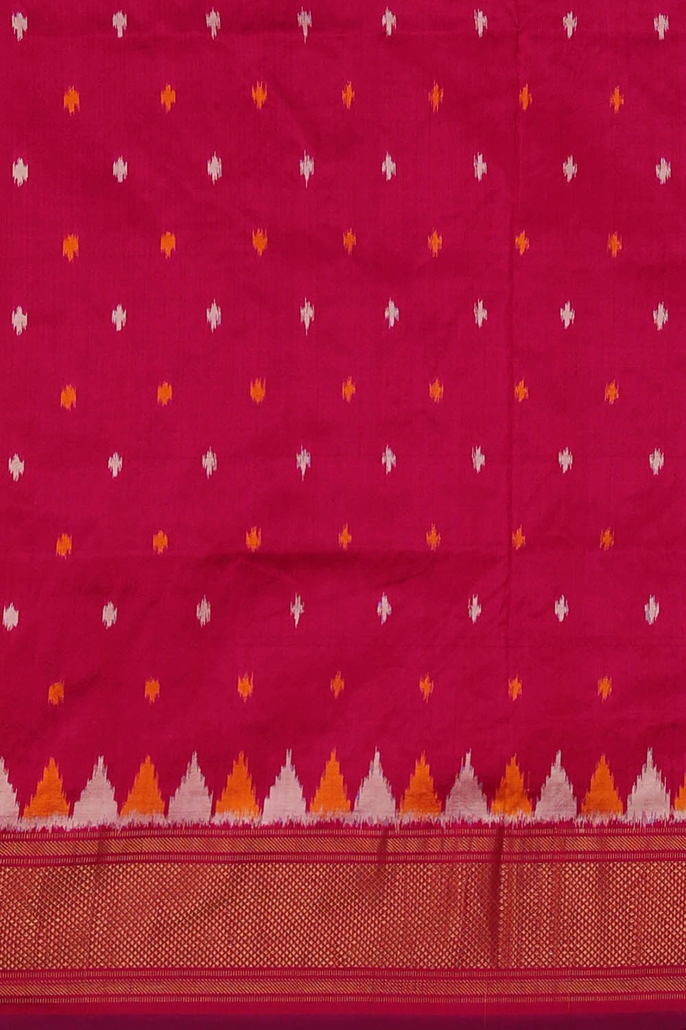 Image of Off-White Tanjore Pochampally Ikat Silk Saree
