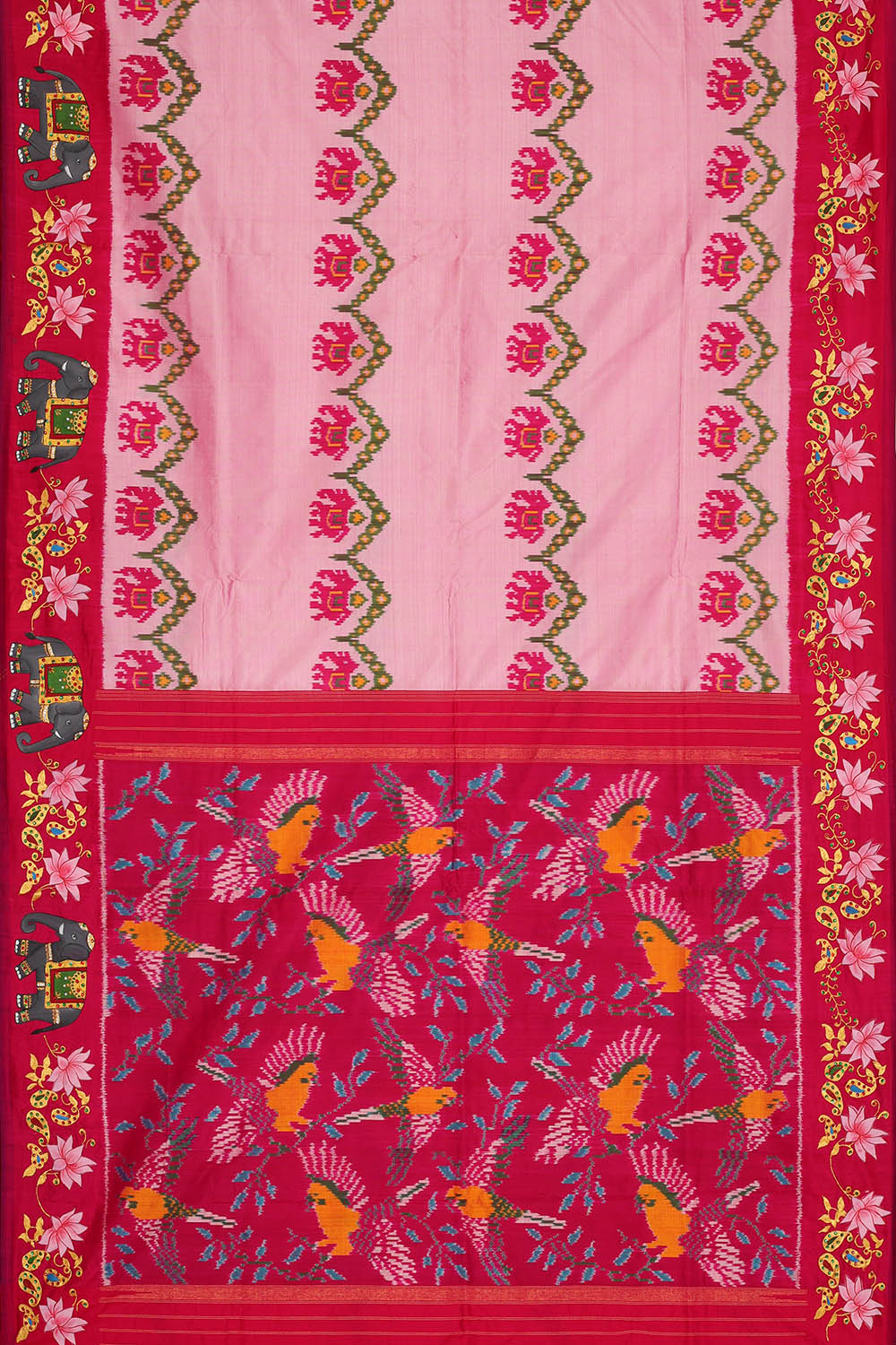 Image of A Fusion Tanjore Pochampally Ikat Silk Saree
